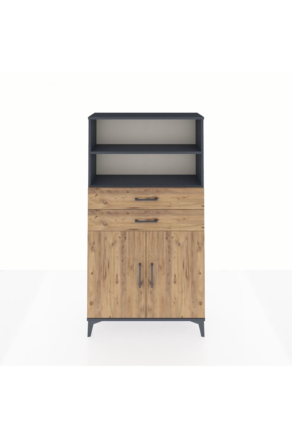 Arges Dolap 3 Raflı 2 Çekmeceli 2 Kapaklı 88x30x163 Antrasit-Çam