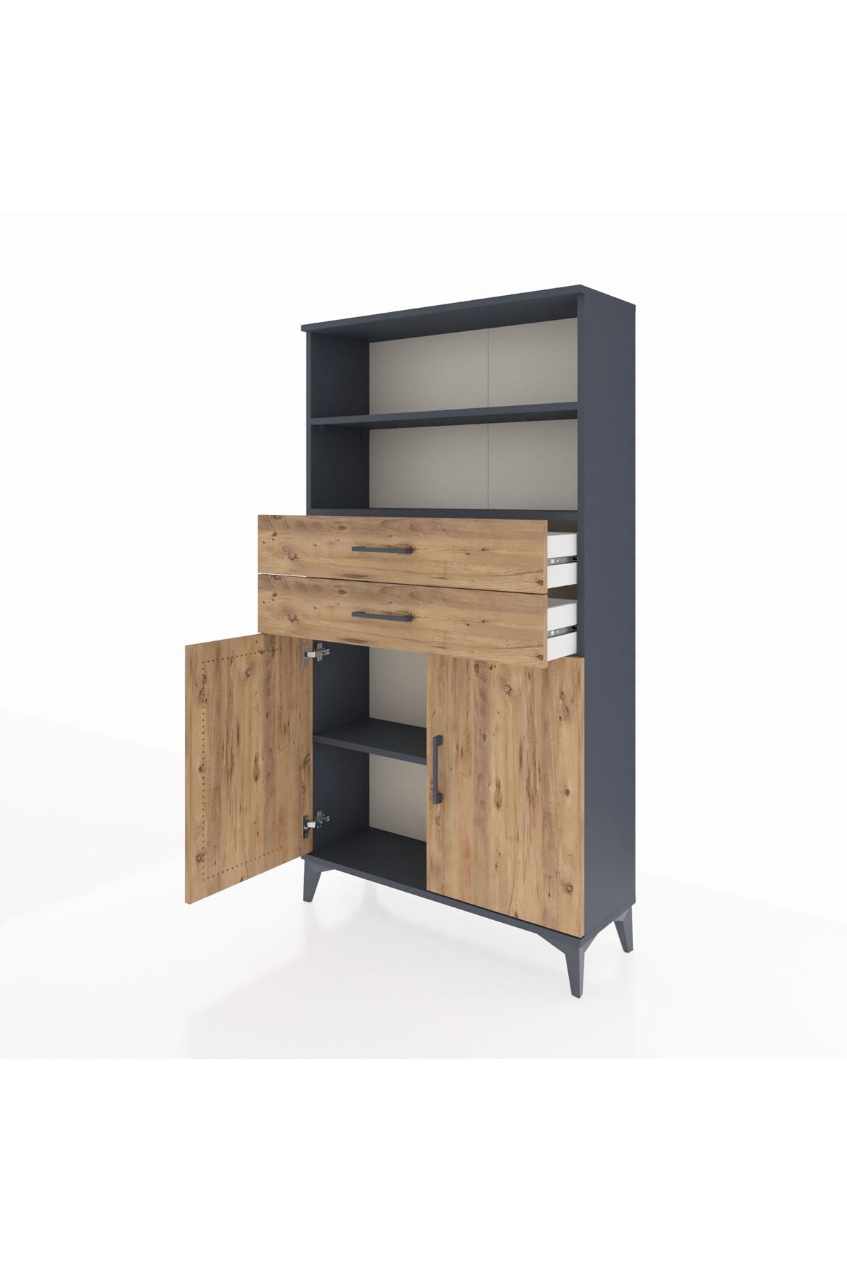 Arges Dolap 3 Raflı 2 Çekmeceli 2 Kapaklı 88x30x163 Antrasit-Çam