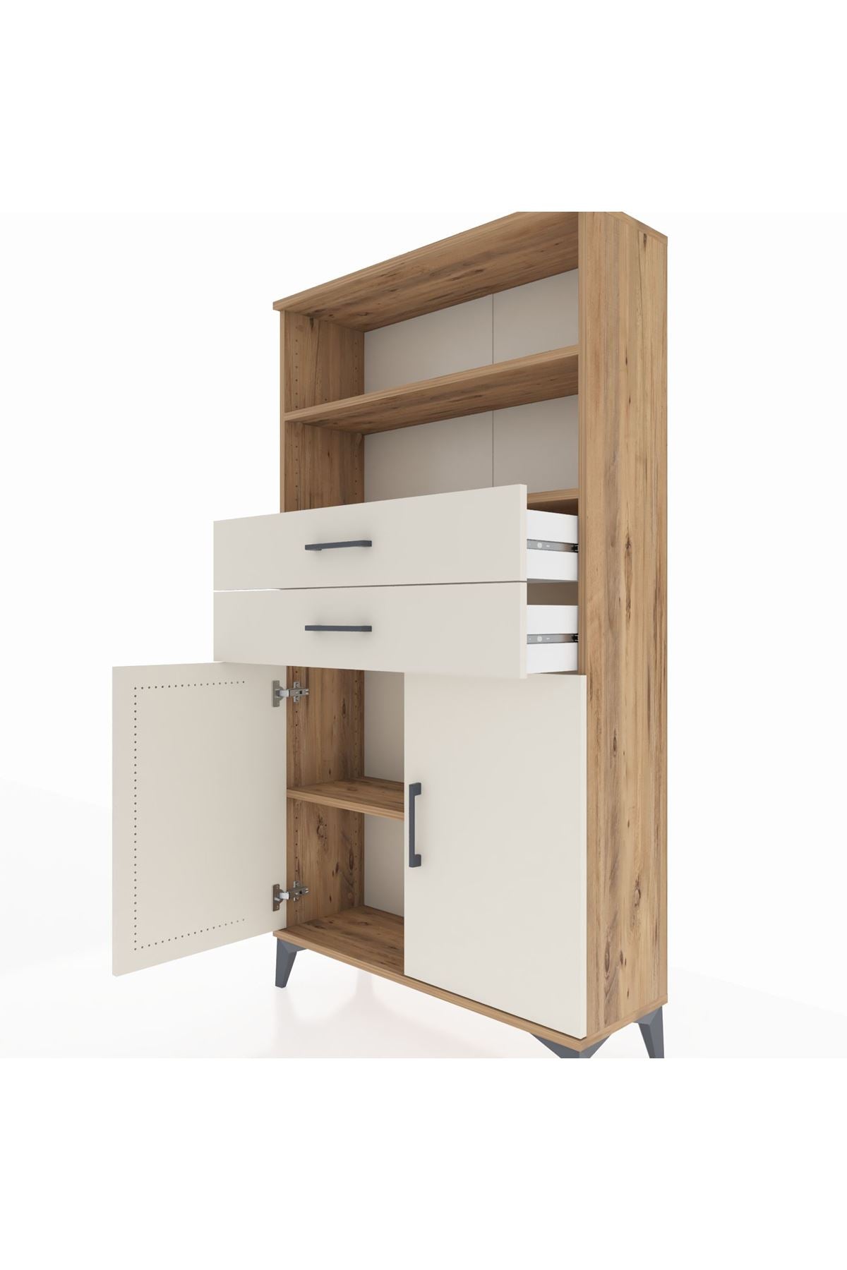 Arges Dolap 3 Raflı 2 Çekmeceli 2 Kapaklı 88x30x163 Çam-Aytaşı