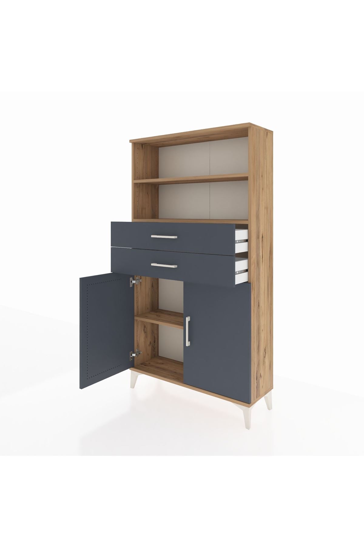 Arges Dolap 3 Raflı 2 Çekmeceli 2 Kapaklı 88x30x163 Çam-Antrasit