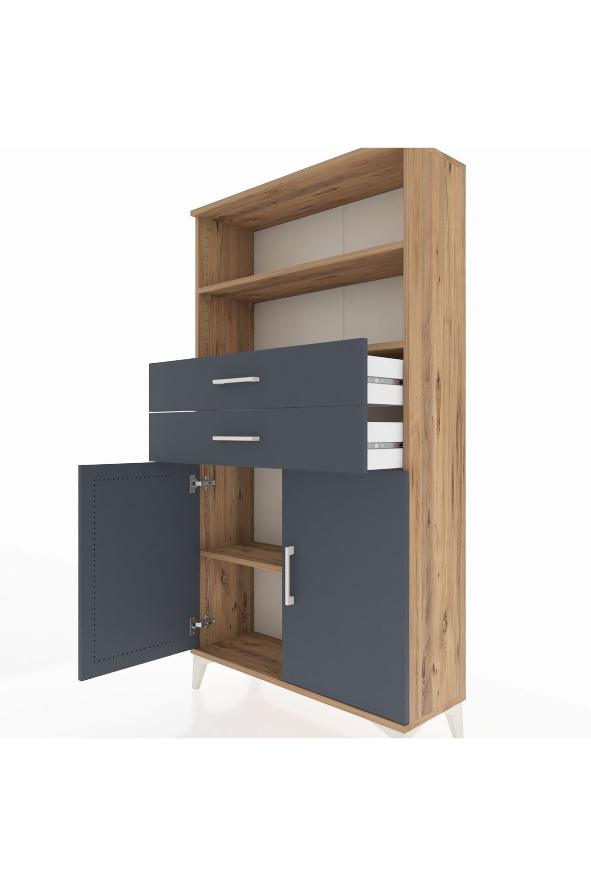 Arges Dolap 3 Raflı 2 Çekmeceli 2 Kapaklı 88x30x163 Çam-Antrasit