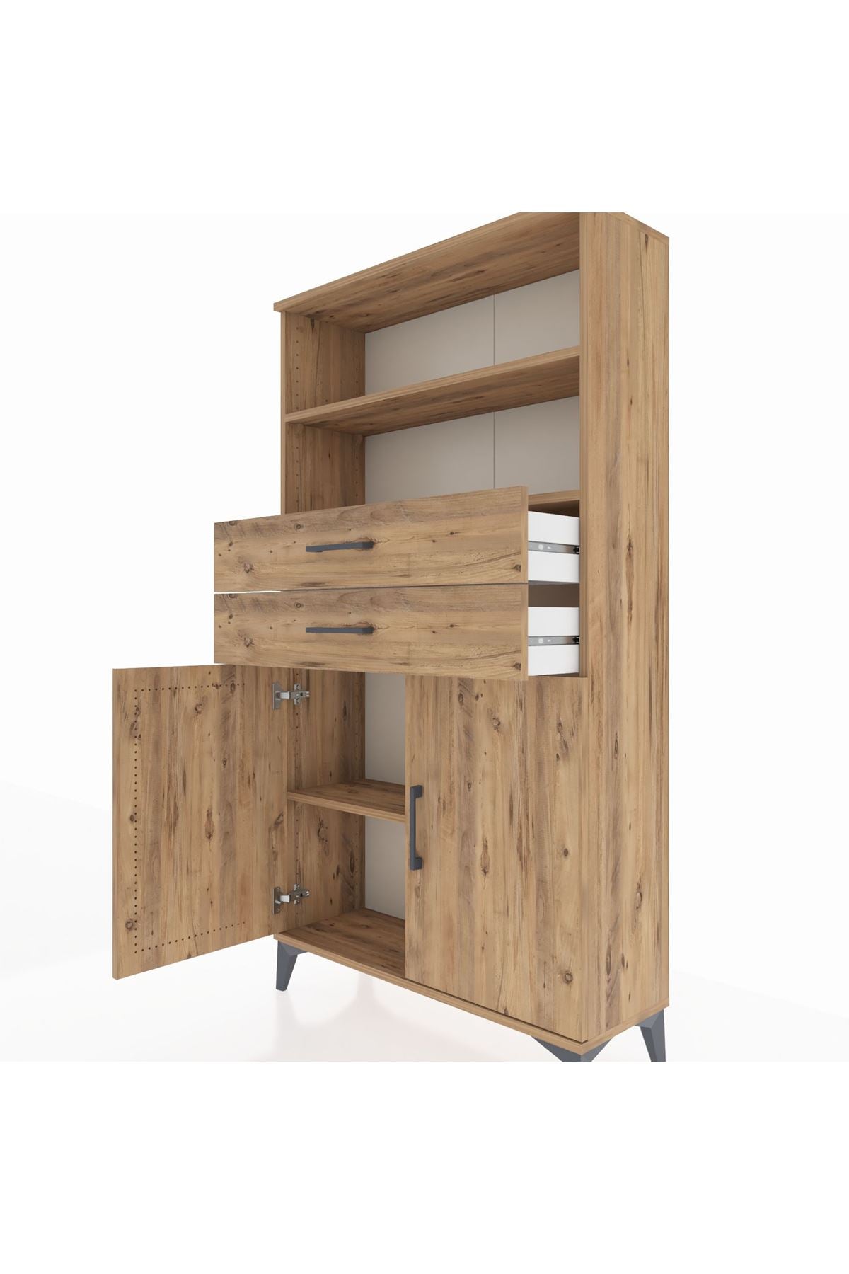 Arges Dolap 3 Raflı 2 Çekmeceli 2 Kapaklı 88x30x163 Çam-Çam