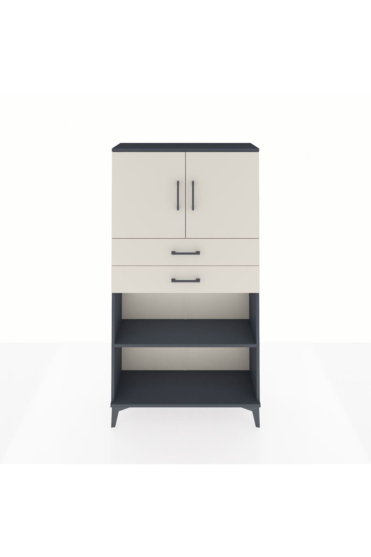 Arges Dolap 3 Raflı 2 Çekmeceli 2 Kapaklı 88x30x163 Antrasit-Aytaşı