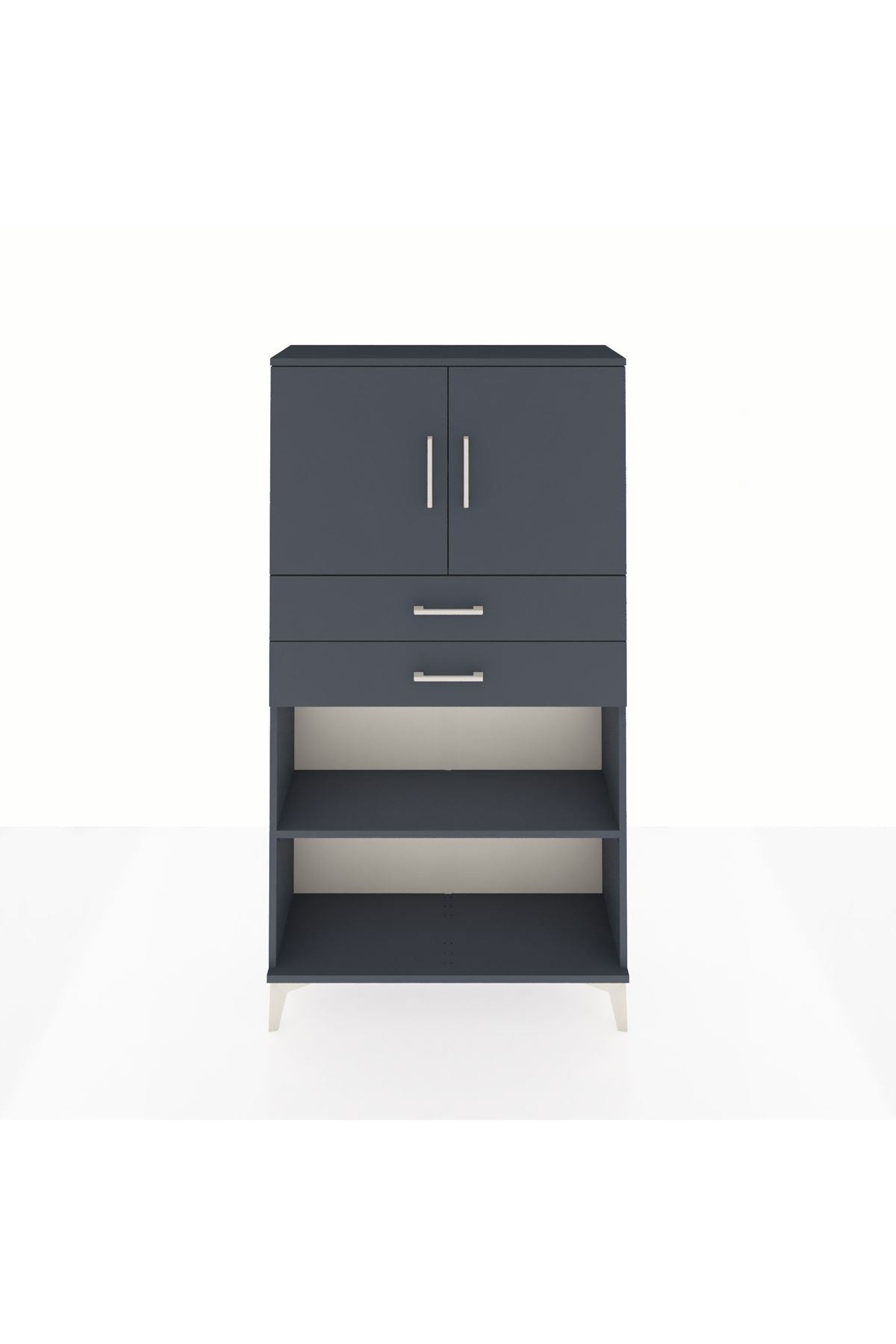 Arges Dolap 3 Raflı 2 Çekmeceli 2 Kapaklı 88x30x163 Antrasit-Antrasit