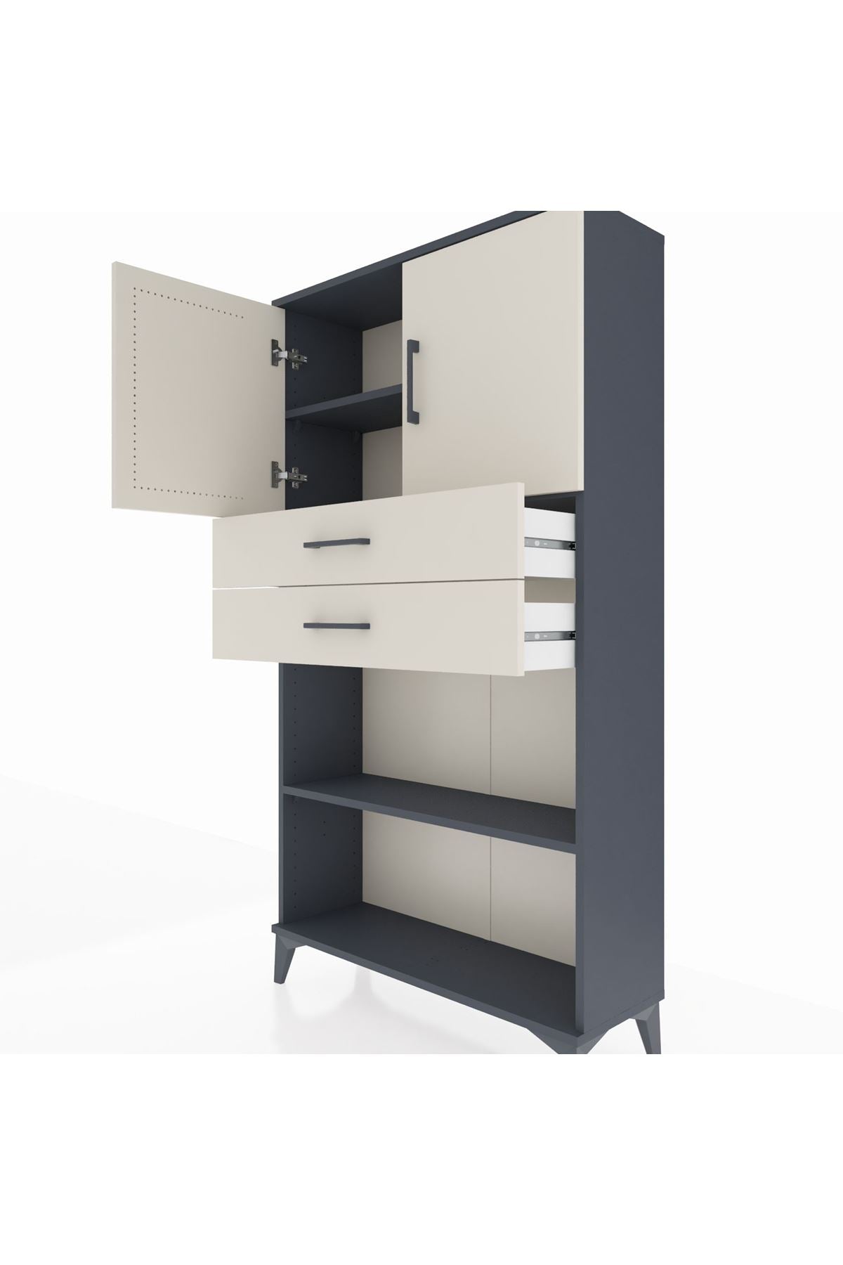 Arges Dolap 3 Raflı 2 Çekmeceli 2 Kapaklı 88x30x163 Antrasit-Aytaşı