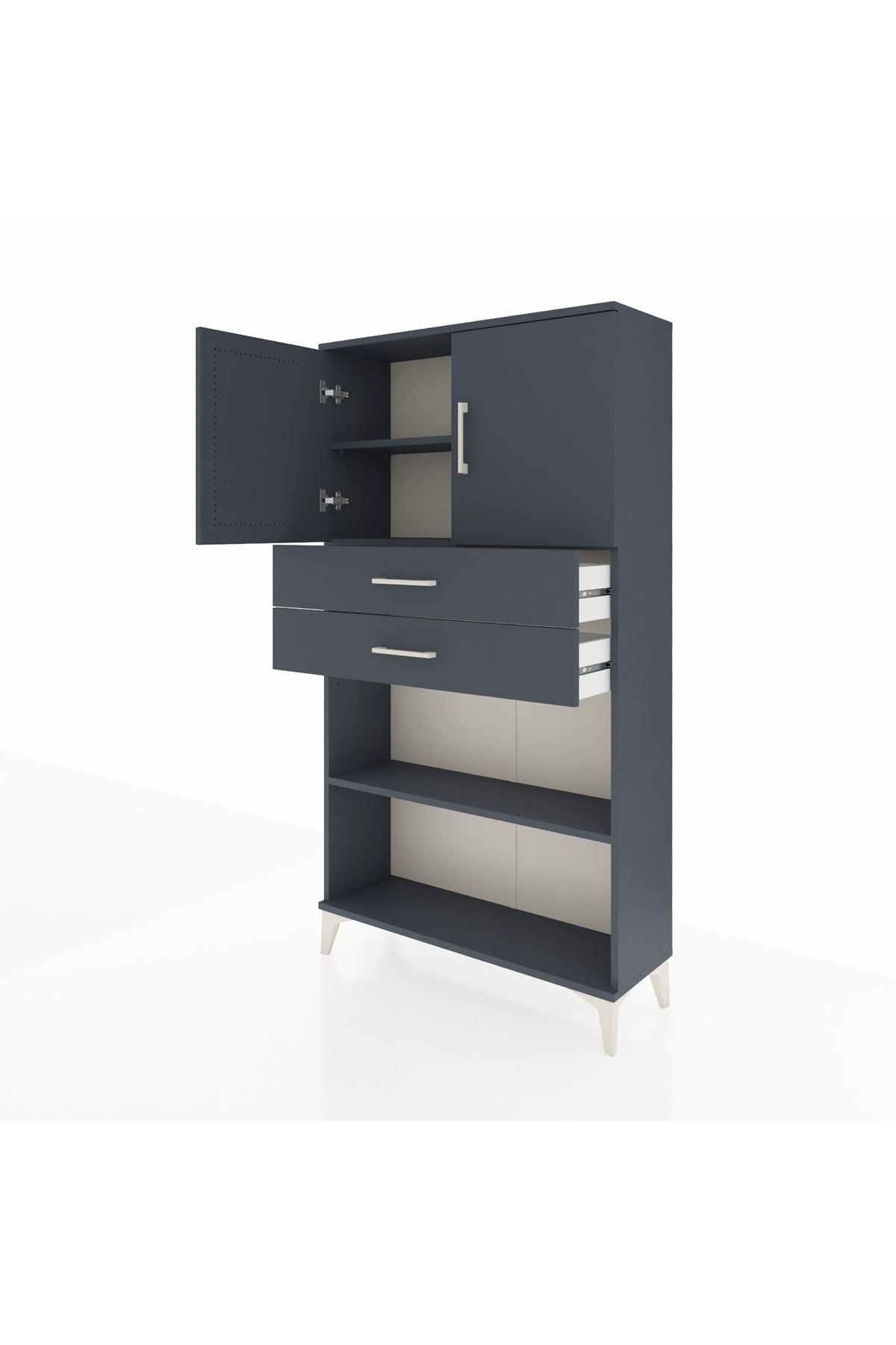 Arges Dolap 3 Raflı 2 Çekmeceli 2 Kapaklı 88x30x163 Antrasit-Antrasit