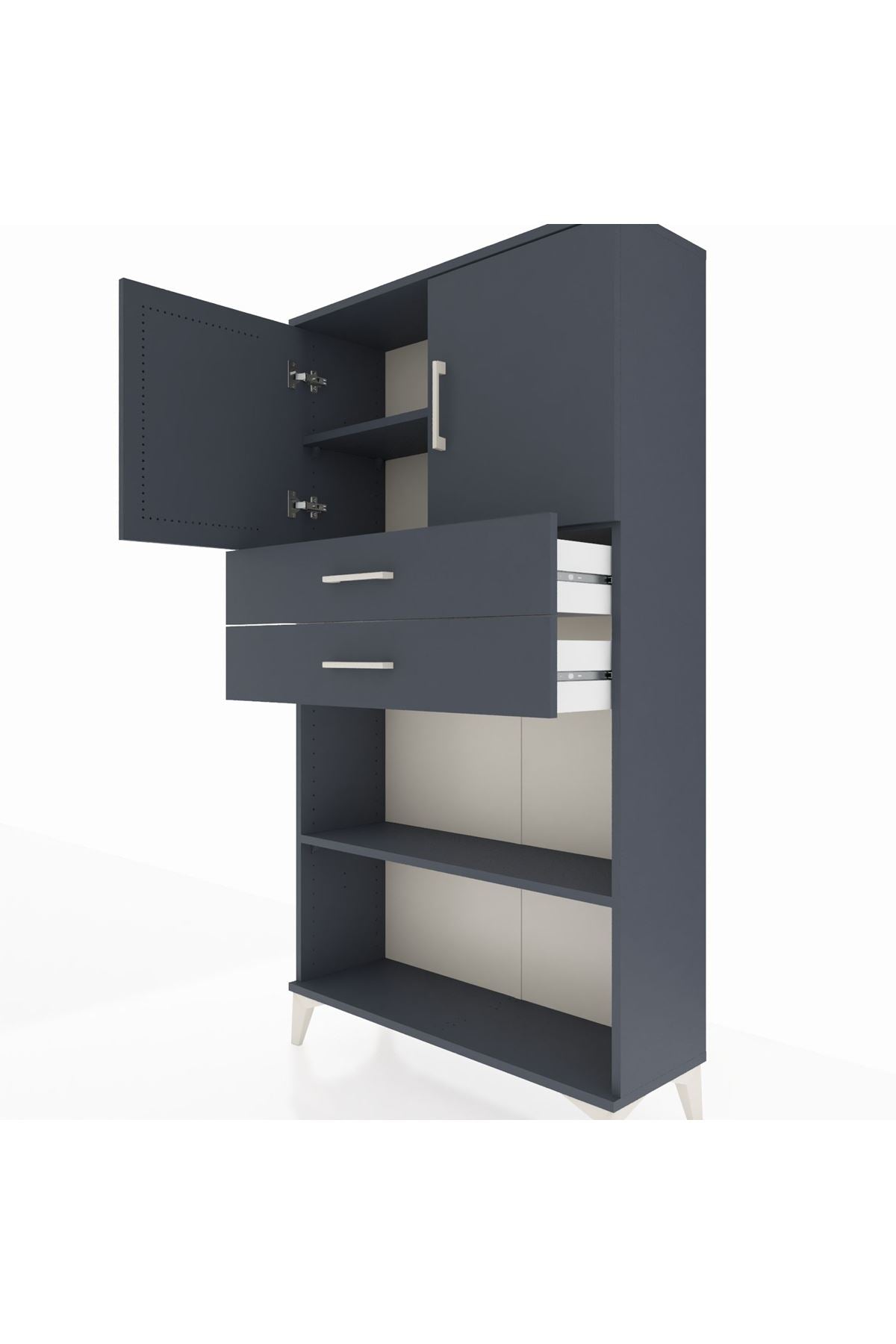 Arges Dolap 3 Raflı 2 Çekmeceli 2 Kapaklı 88x30x163 Antrasit-Antrasit