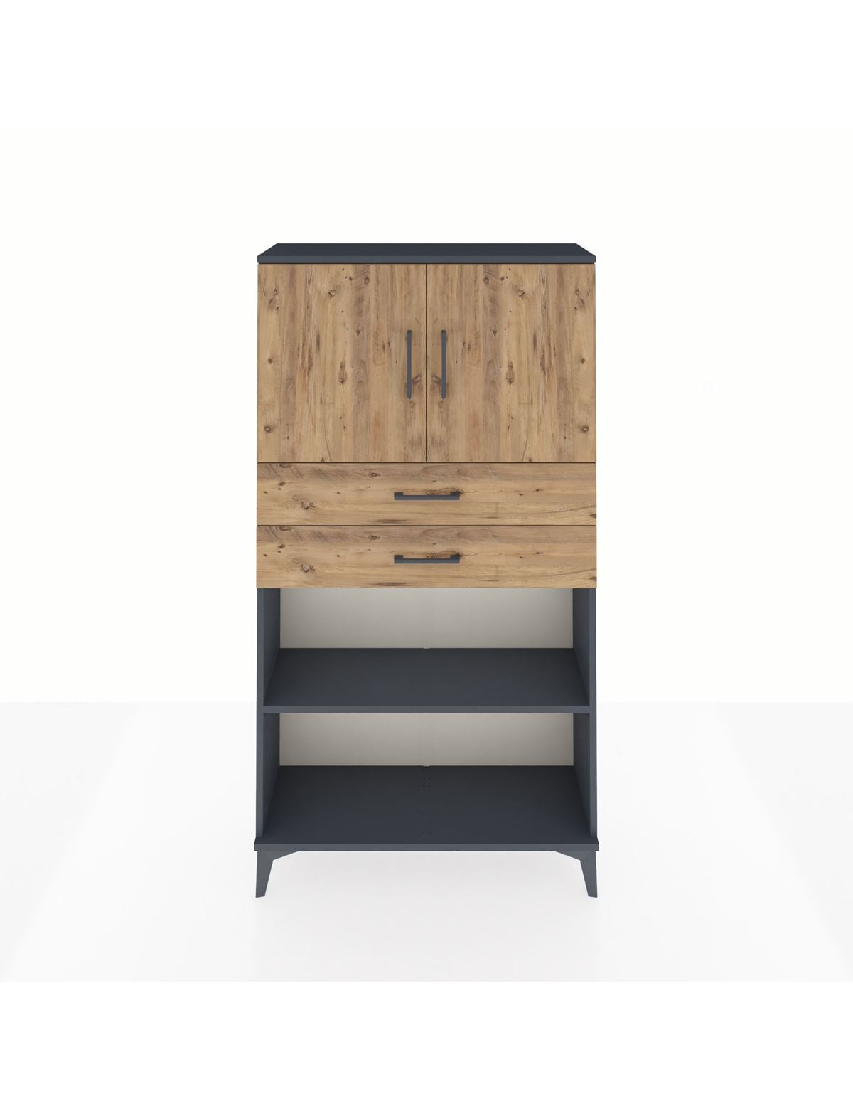 Arges Dolap 3 Raflı 2 Çekmeceli 2 Kapaklı 88x30x163 Antrasit-Çam