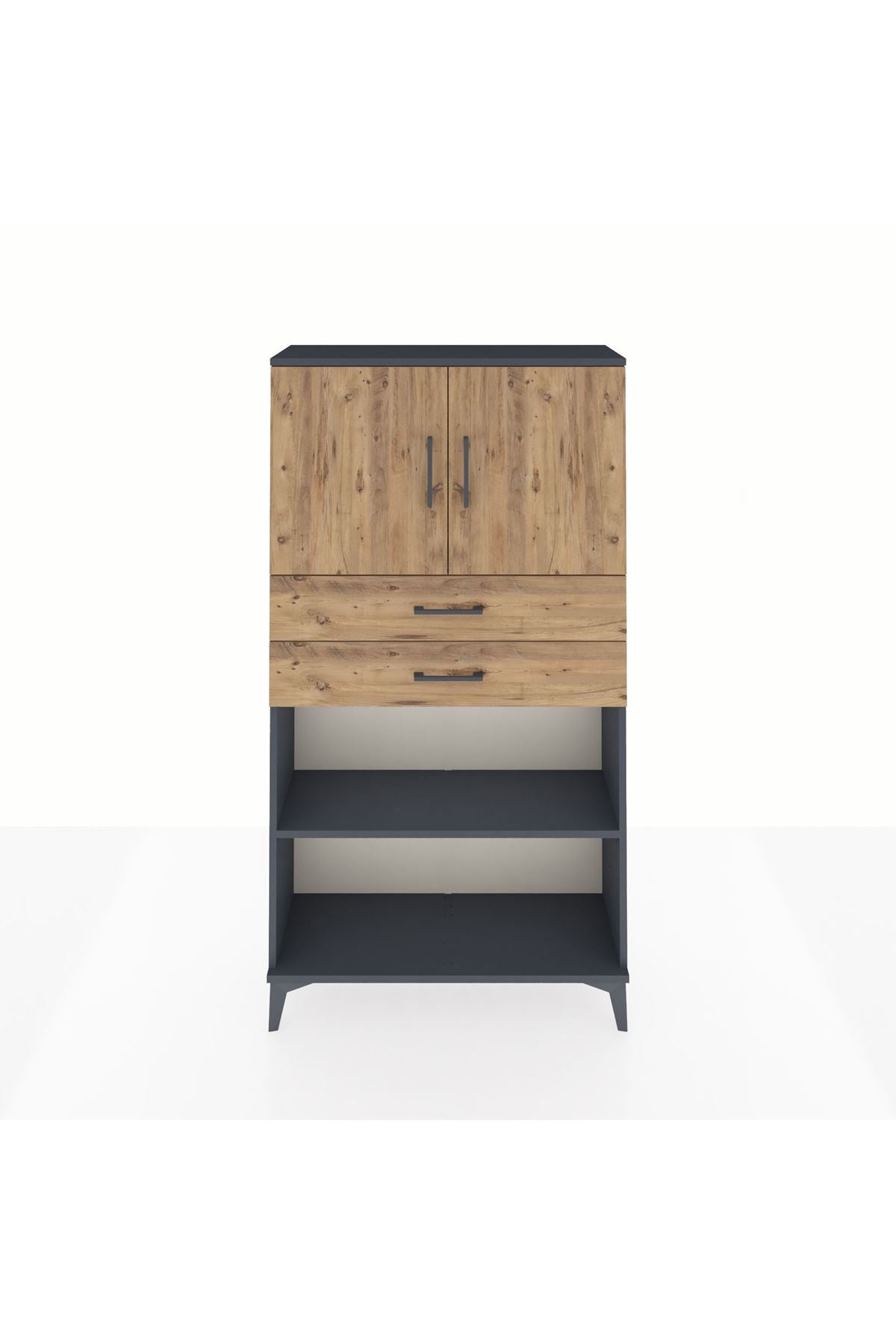 Arges Dolap 3 Raflı 2 Çekmeceli 2 Kapaklı 88x30x163 Antrasit-Çam