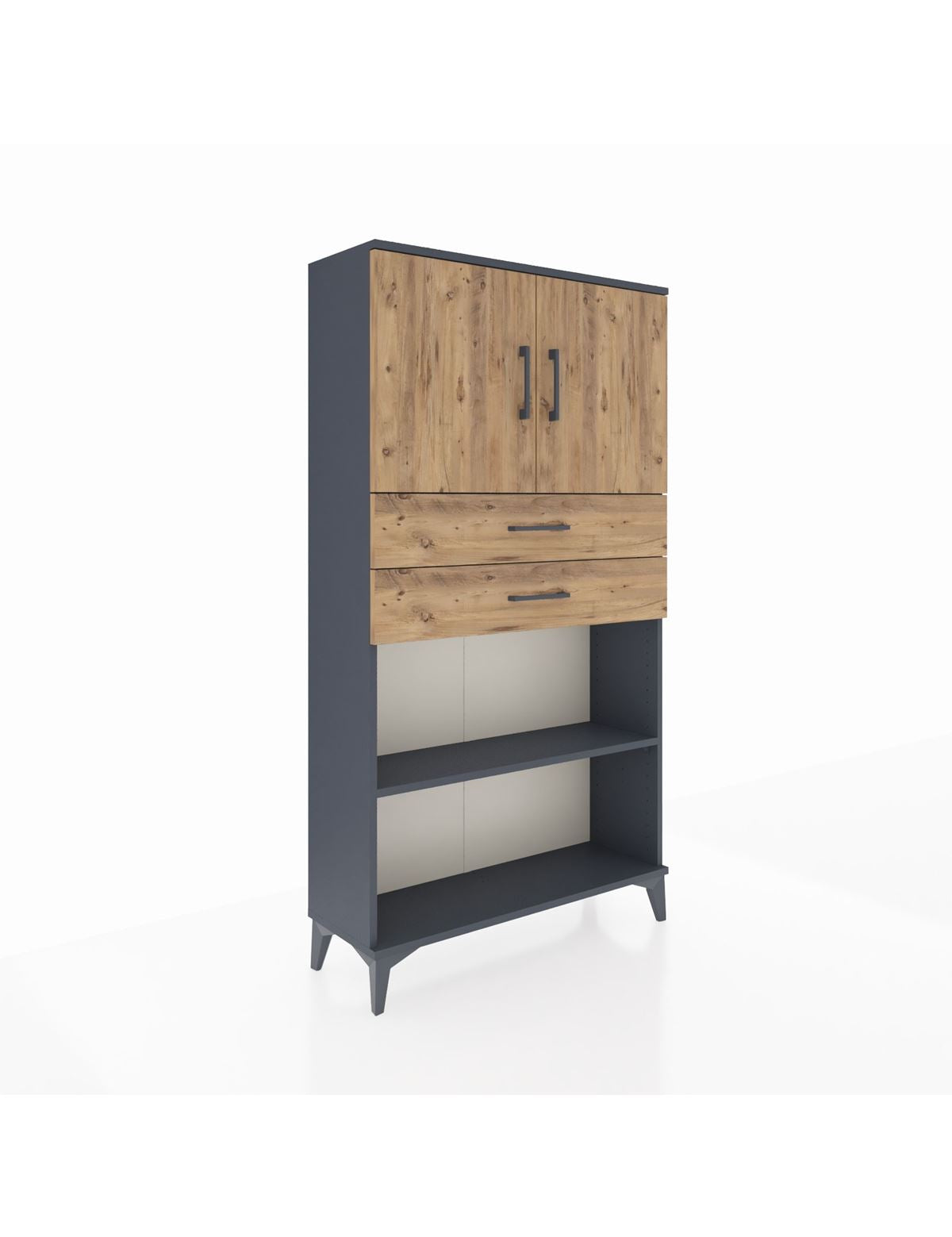 Arges Dolap 3 Raflı 2 Çekmeceli 2 Kapaklı 88x30x163 Antrasit-Çam