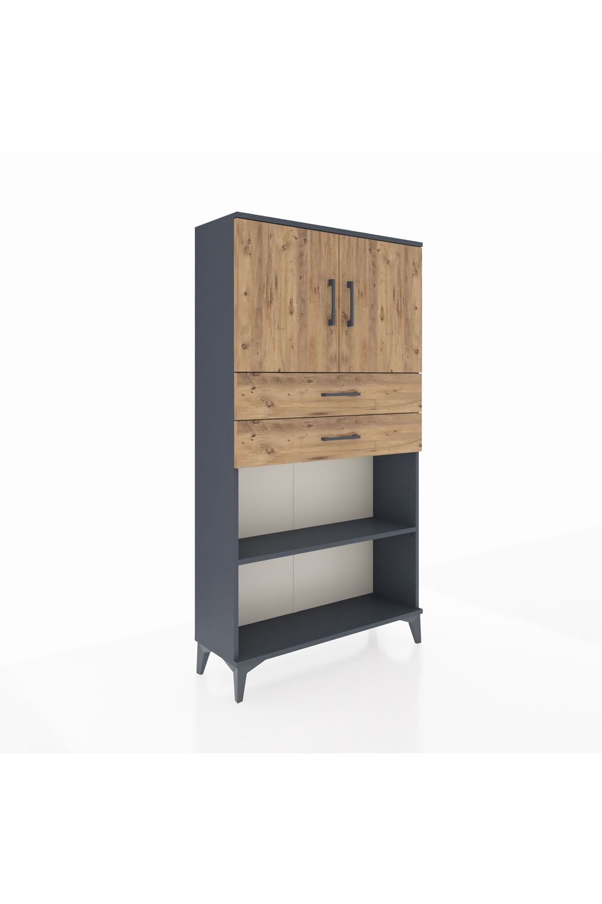 Arges Dolap 3 Raflı 2 Çekmeceli 2 Kapaklı 88x30x163 Antrasit-Çam