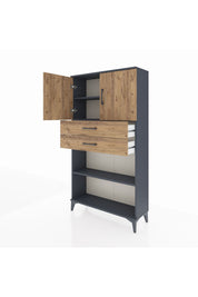 Arges Dolap 3 Raflı 2 Çekmeceli 2 Kapaklı 88x30x163 Antrasit-Çam