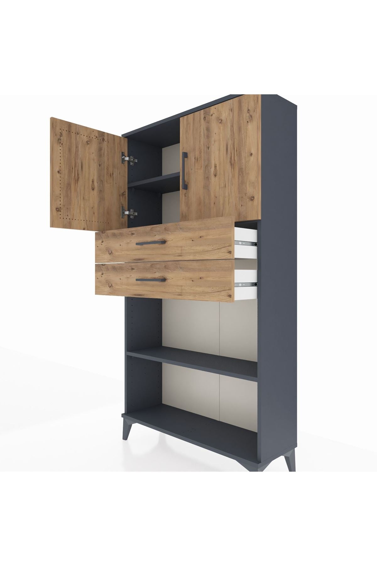 Arges Dolap 3 Raflı 2 Çekmeceli 2 Kapaklı 88x30x163 Antrasit-Çam