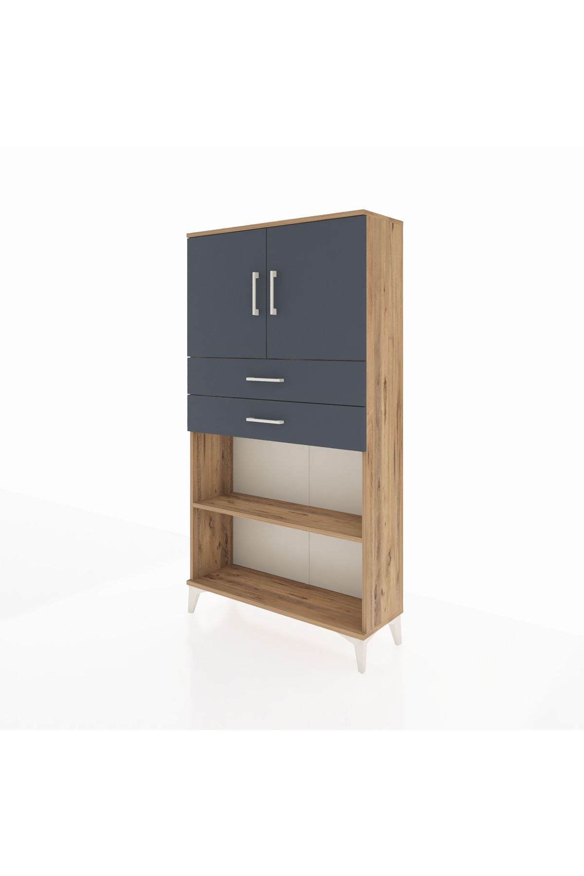 Arges Dolap 3 Raflı 2 Çekmeceli 2 Kapaklı 88x30x163 Çam-Antrasit