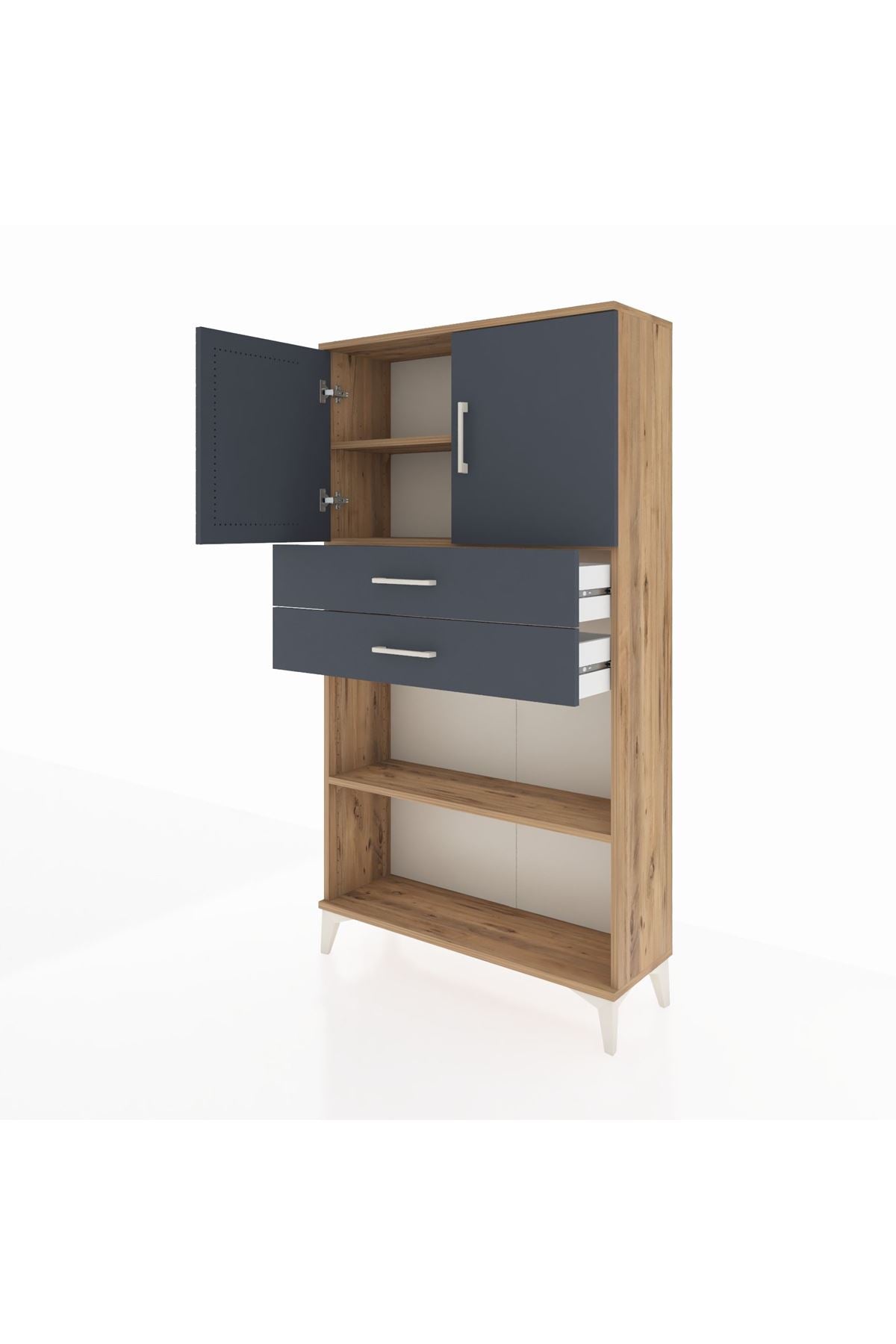 Arges Dolap 3 Raflı 2 Çekmeceli 2 Kapaklı 88x30x163 Çam-Antrasit