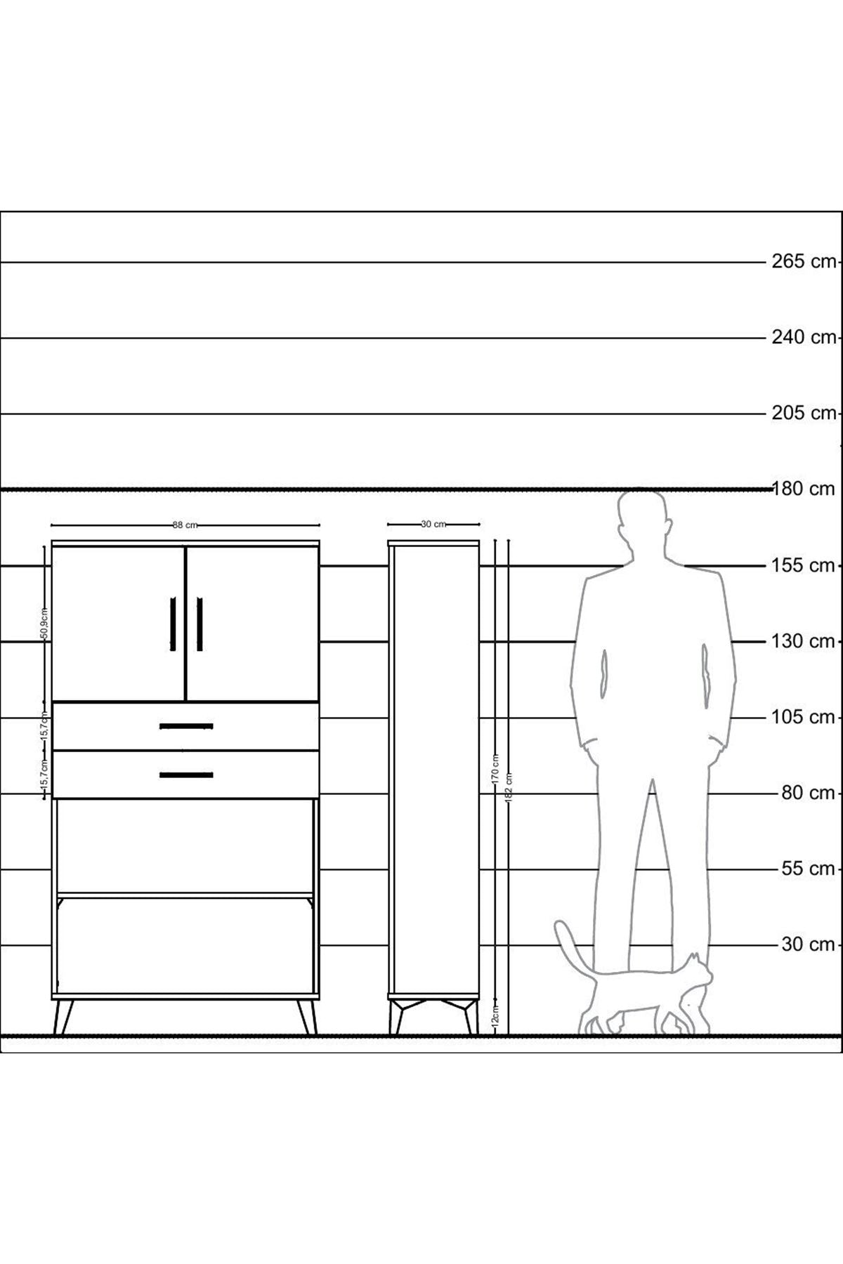 Arges Dolap 3 Raflı 2 Çekmeceli 2 Kapaklı 88x30x163 Çam-Antrasit