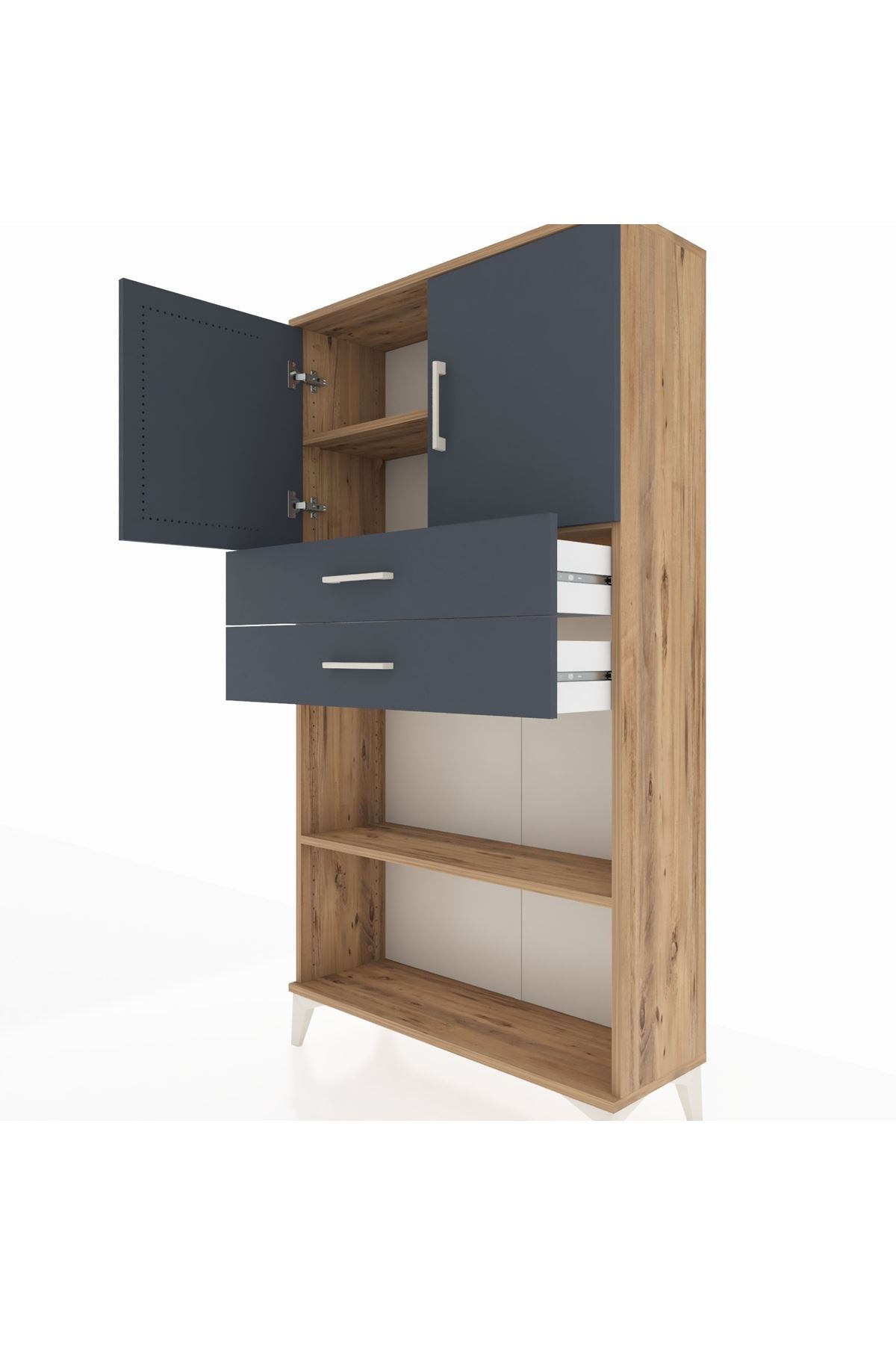 Arges Dolap 3 Raflı 2 Çekmeceli 2 Kapaklı 88x30x163 Çam-Antrasit