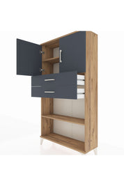Arges Dolap 3 Raflı 2 Çekmeceli 2 Kapaklı 88x30x163 Çam-Antrasit