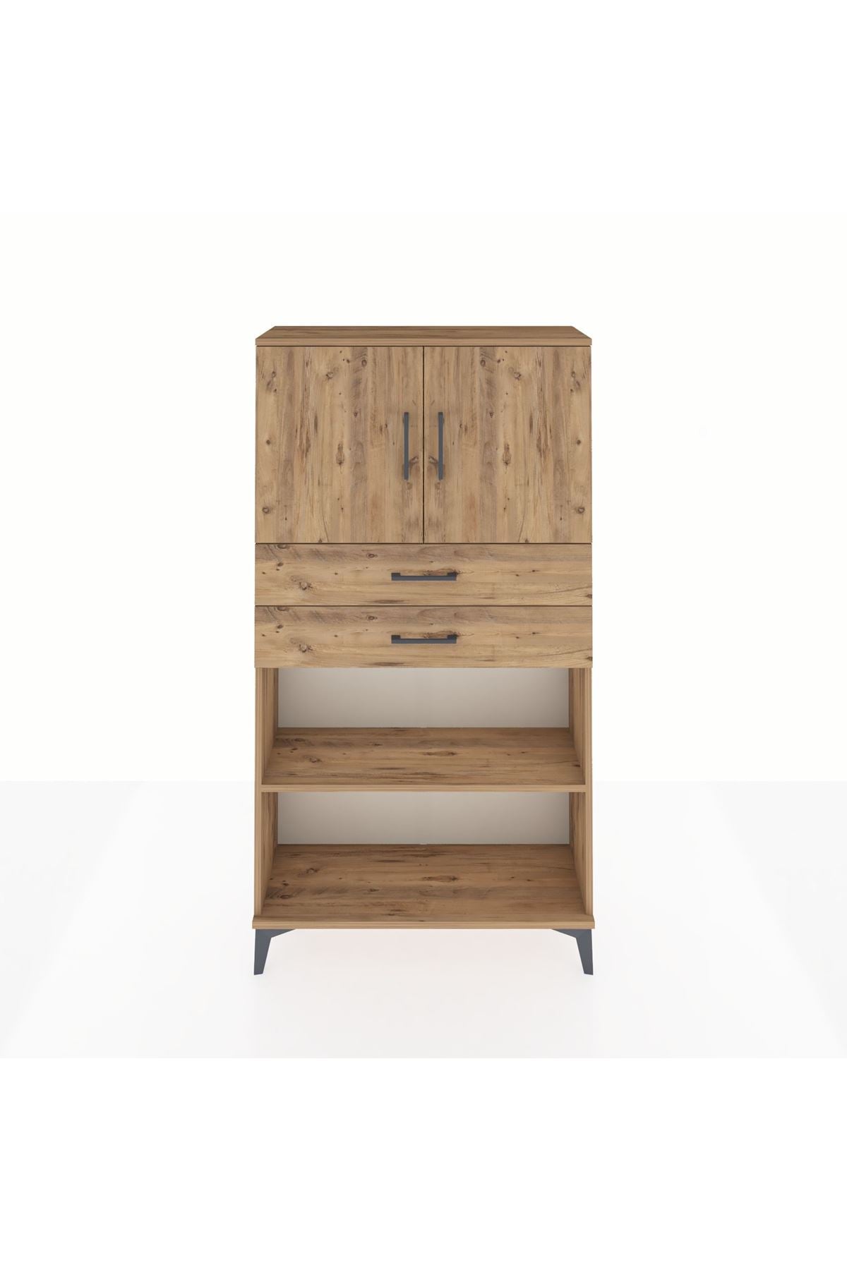 Arges Dolap 3 Raflı 2 Çekmeceli 2 Kapaklı 88x30x163 Çam-Çam