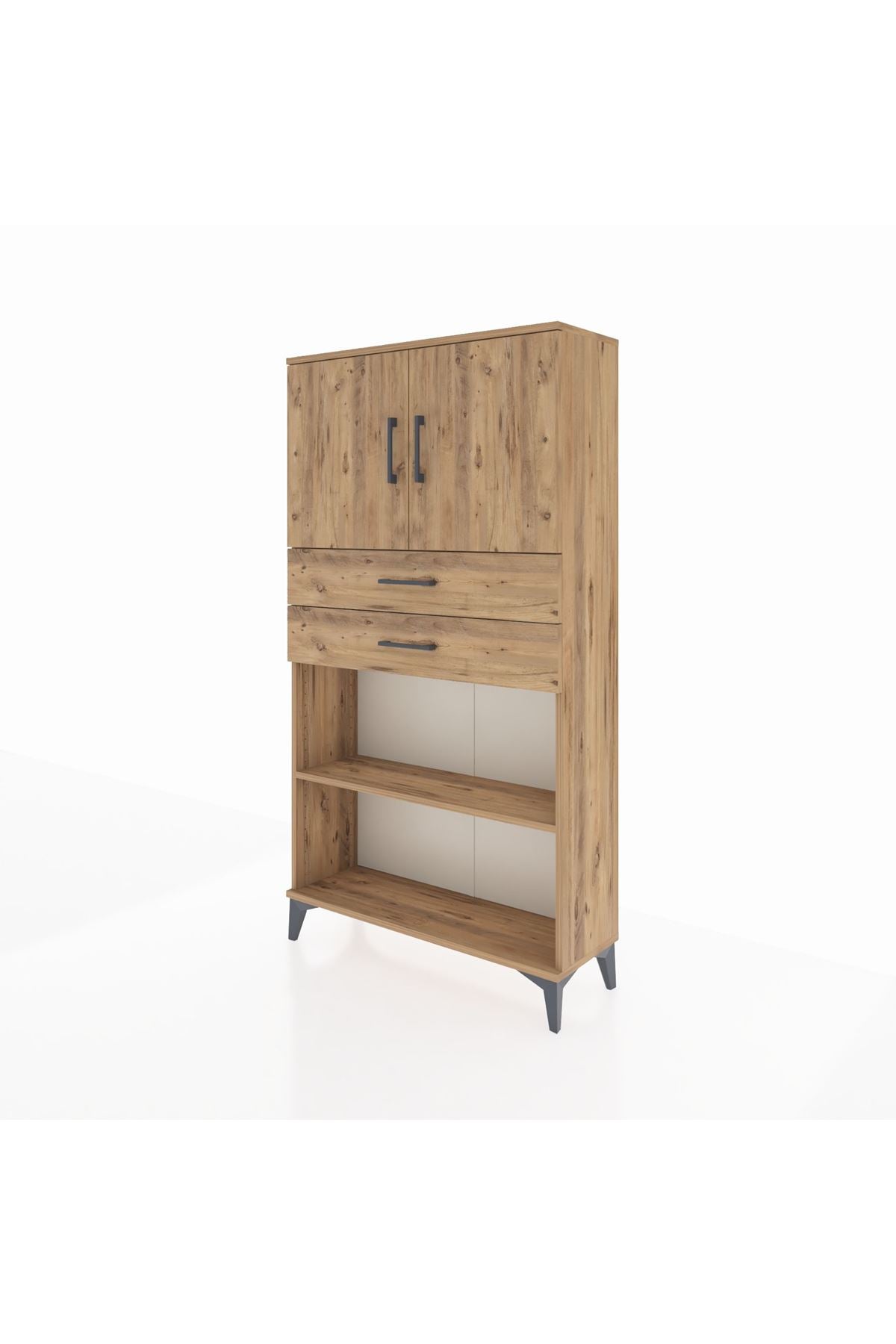 Arges Dolap 3 Raflı 2 Çekmeceli 2 Kapaklı 88x30x163 Çam-Çam