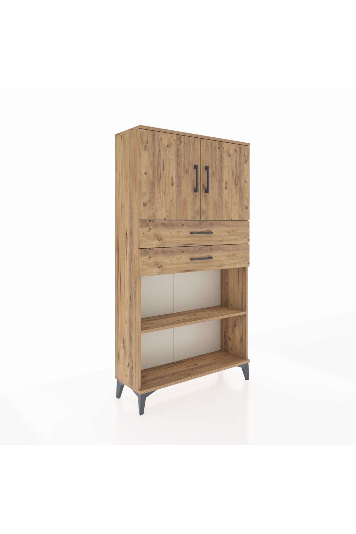 Arges Dolap 3 Raflı 2 Çekmeceli 2 Kapaklı 88x30x163 Çam-Çam