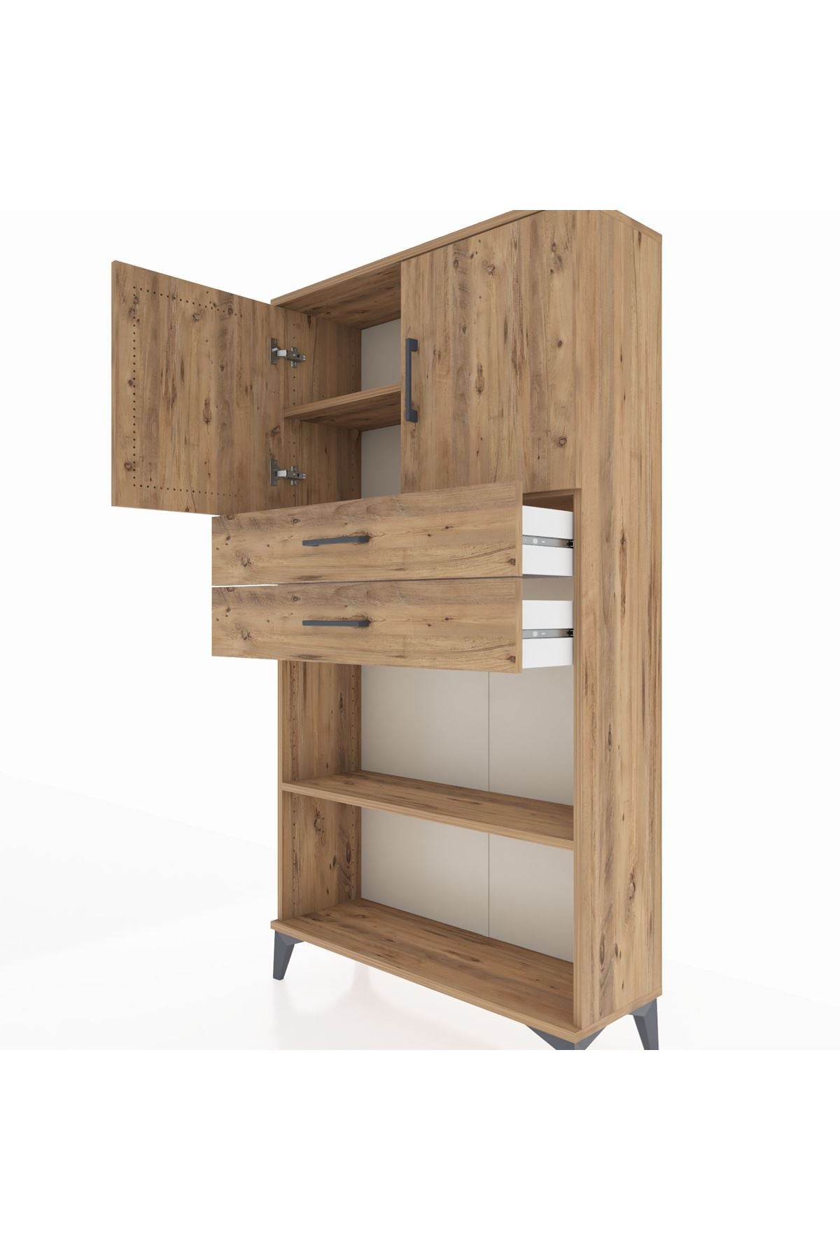 Arges Dolap 3 Raflı 2 Çekmeceli 2 Kapaklı 88x30x163 Çam-Çam