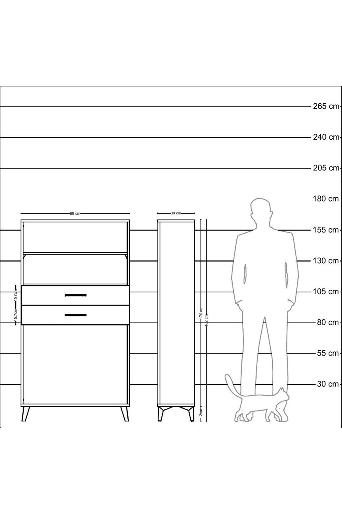 Arges Dolap 2 Raflı 2 Çekmeceli 88x30x163 Antrasit-Antrasit