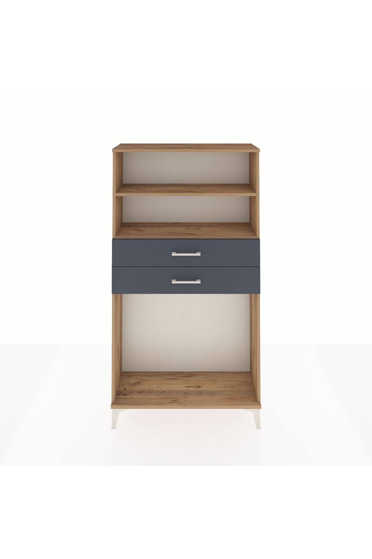 Arges Dolap 2 Raflı 2 Çekmeceli 88x30x163 Çam-Antrasit