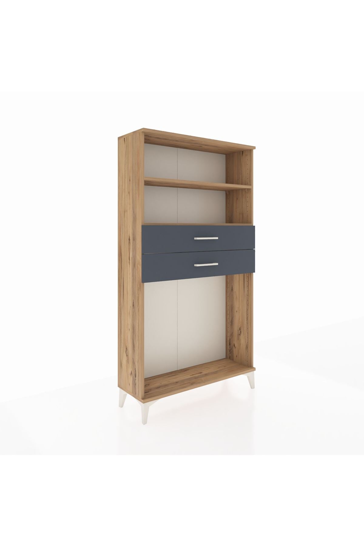 Arges Dolap 2 Raflı 2 Çekmeceli 88x30x163 Çam-Antrasit