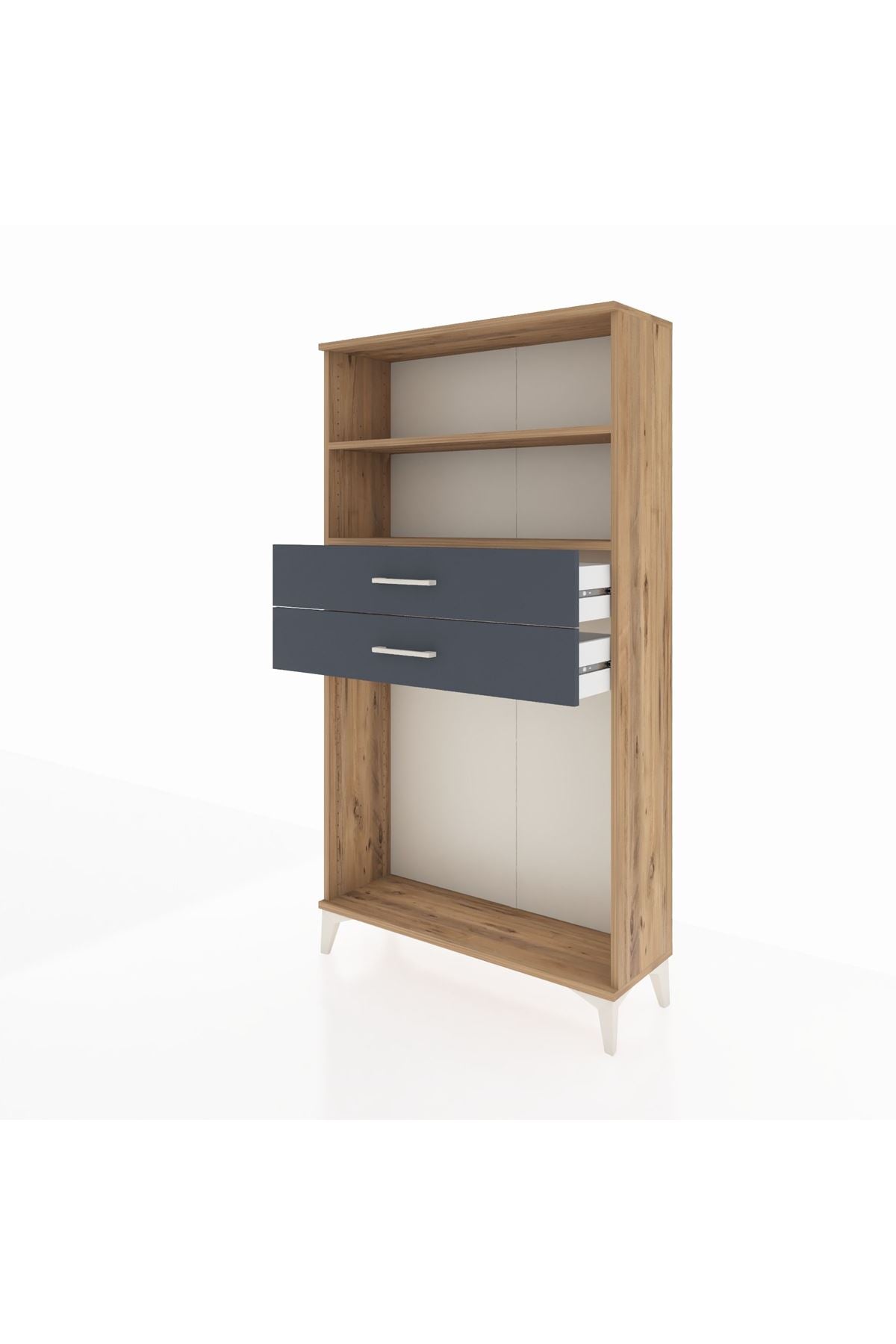 Arges Dolap 2 Raflı 2 Çekmeceli 88x30x163 Çam-Antrasit