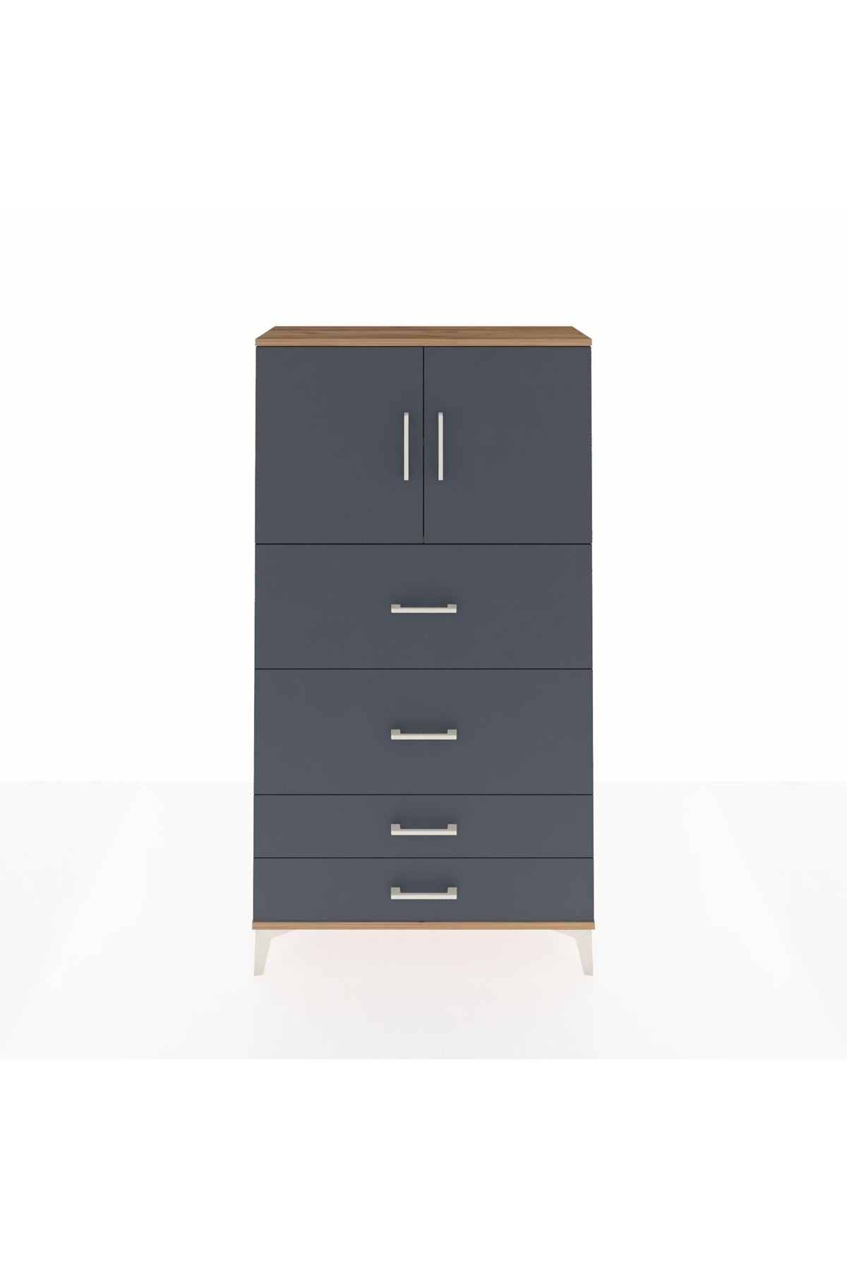 Arges Dolap 2 Raflı 4 Çekmeceli 2 Kapaklı 88x30x163 Çam-Antrasit