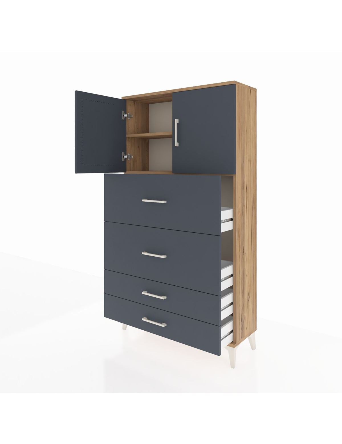 Arges Dolap 2 Raflı 4 Çekmeceli 2 Kapaklı 88x30x163 - S21M037V8A