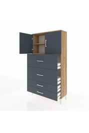 Arges Dolap 2 Raflı 4 Çekmeceli 2 Kapaklı 88x30x163 Çam-Antrasit