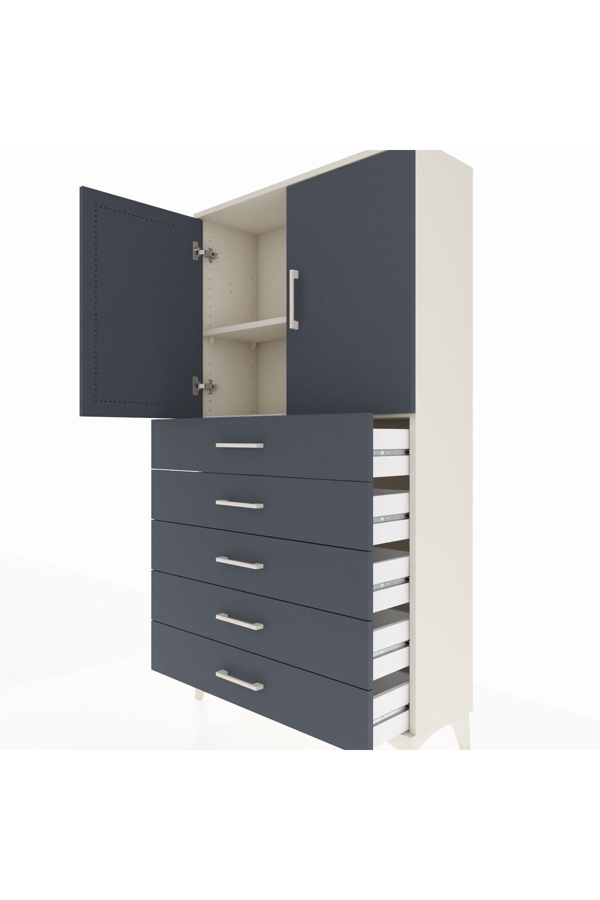 Arges Dolap 2 Raflı 5 Çekmeceli 2 Kapaklı 88x30x163 Aytaşı-Antrasit