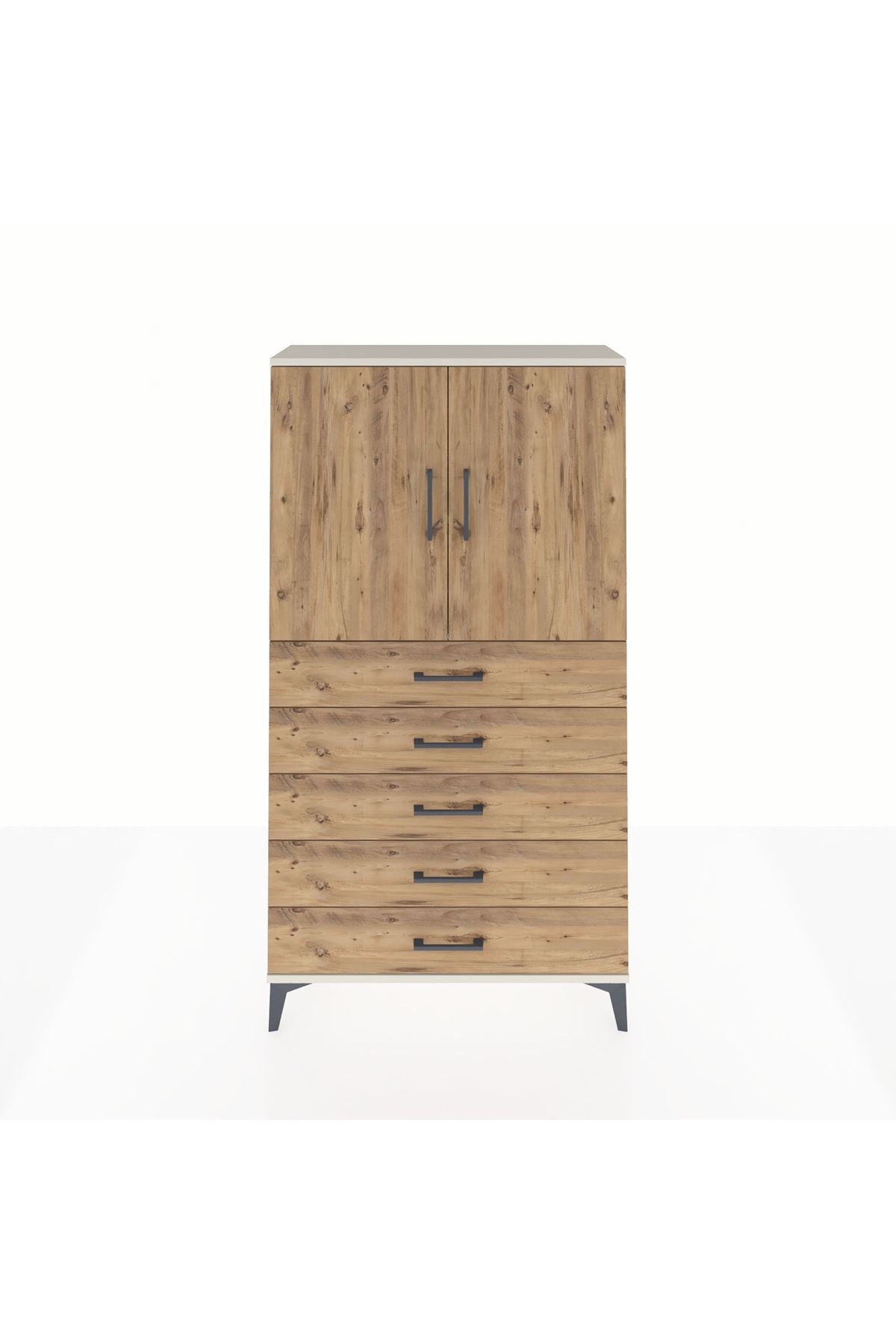 Arges Dolap 2 Raflı 5 Çekmeceli 2 Kapaklı 88x30x163 Aytaşı-Çam