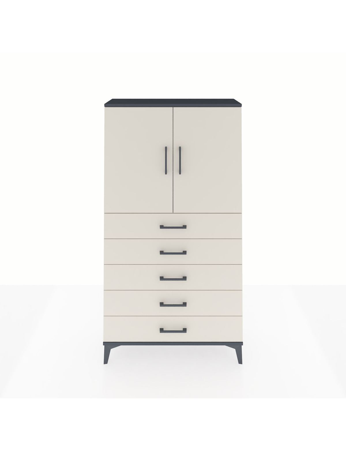 Arges Dolap 2 Raflı 5 Çekmeceli 2 Kapaklı 88x30x163 Antrasit-Aytaşı