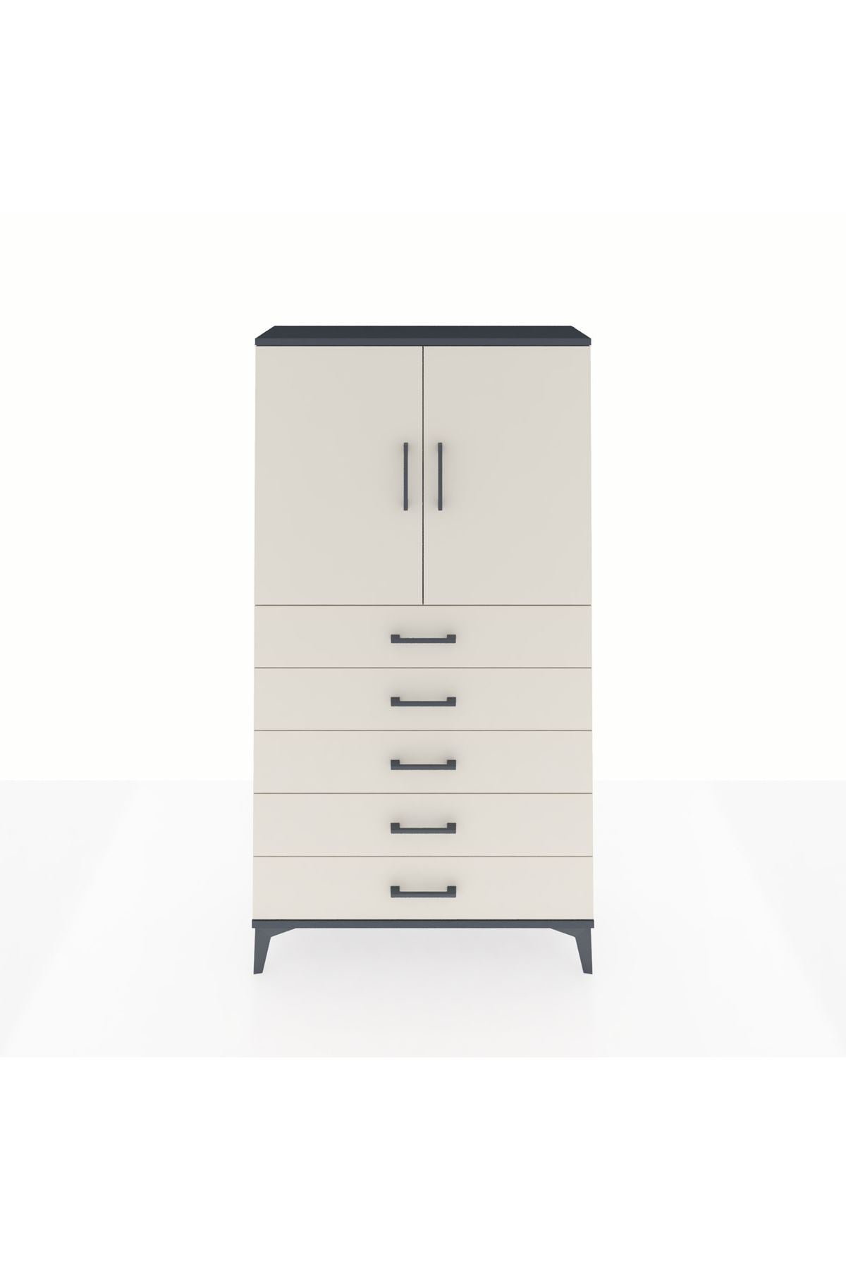 Arges Dolap 2 Raflı 5 Çekmeceli 2 Kapaklı 88x30x163 Antrasit-Aytaşı