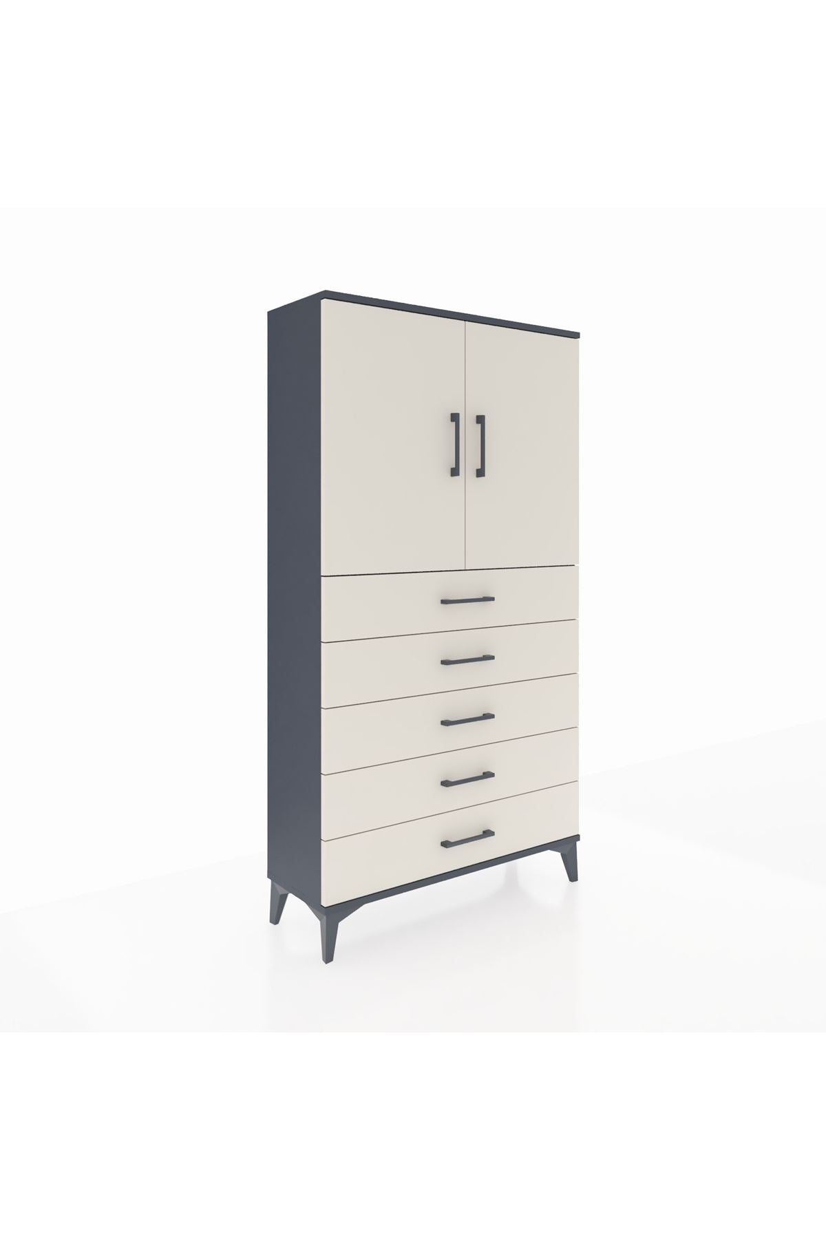 Arges Dolap 2 Raflı 5 Çekmeceli 2 Kapaklı 88x30x163 Antrasit-Aytaşı