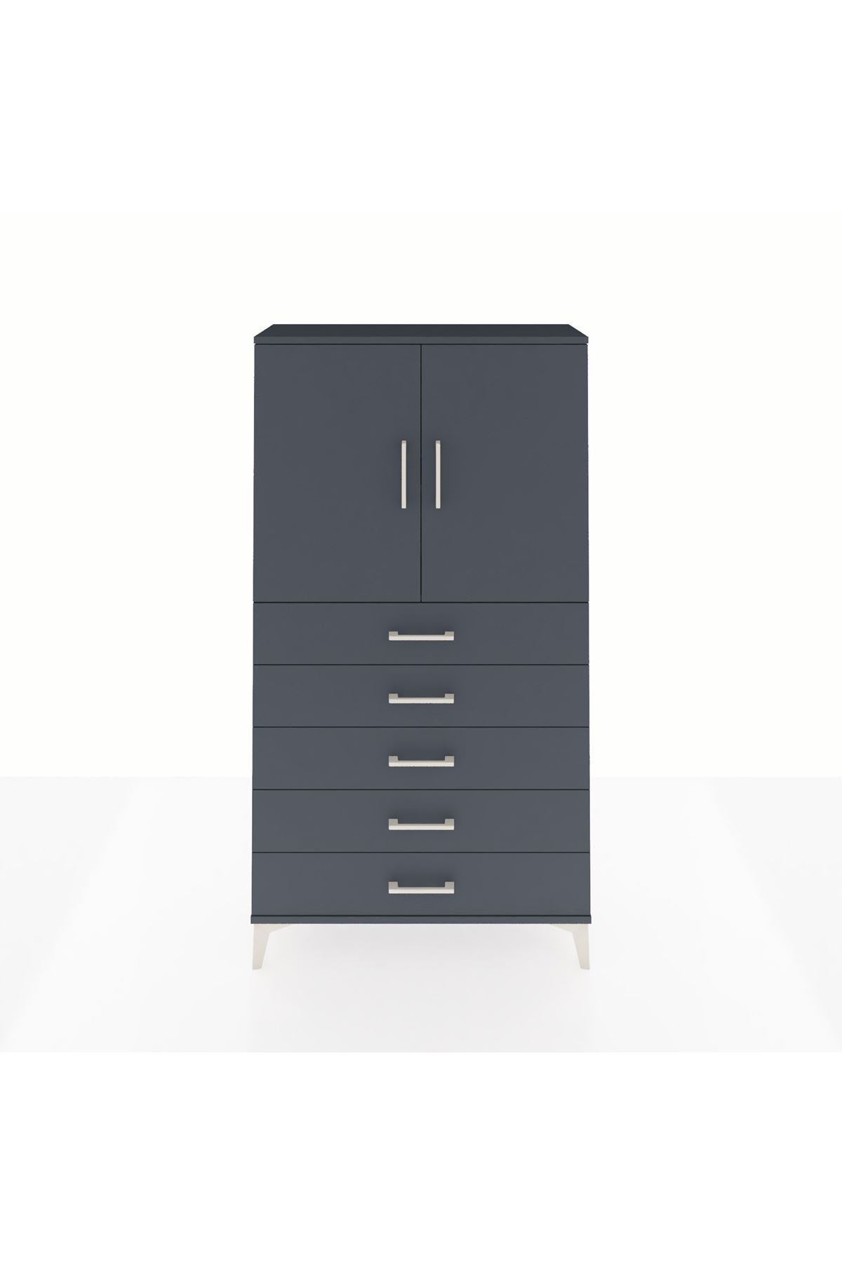 Arges Dolap 2 Raflı 5 Çekmeceli 2 Kapaklı 88x30x163 Antrasit-Antrasit