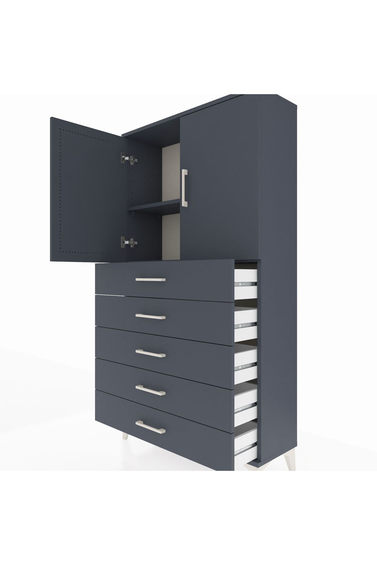 Arges Dolap 2 Raflı 5 Çekmeceli 2 Kapaklı 88x30x163 Antrasit-Antrasit