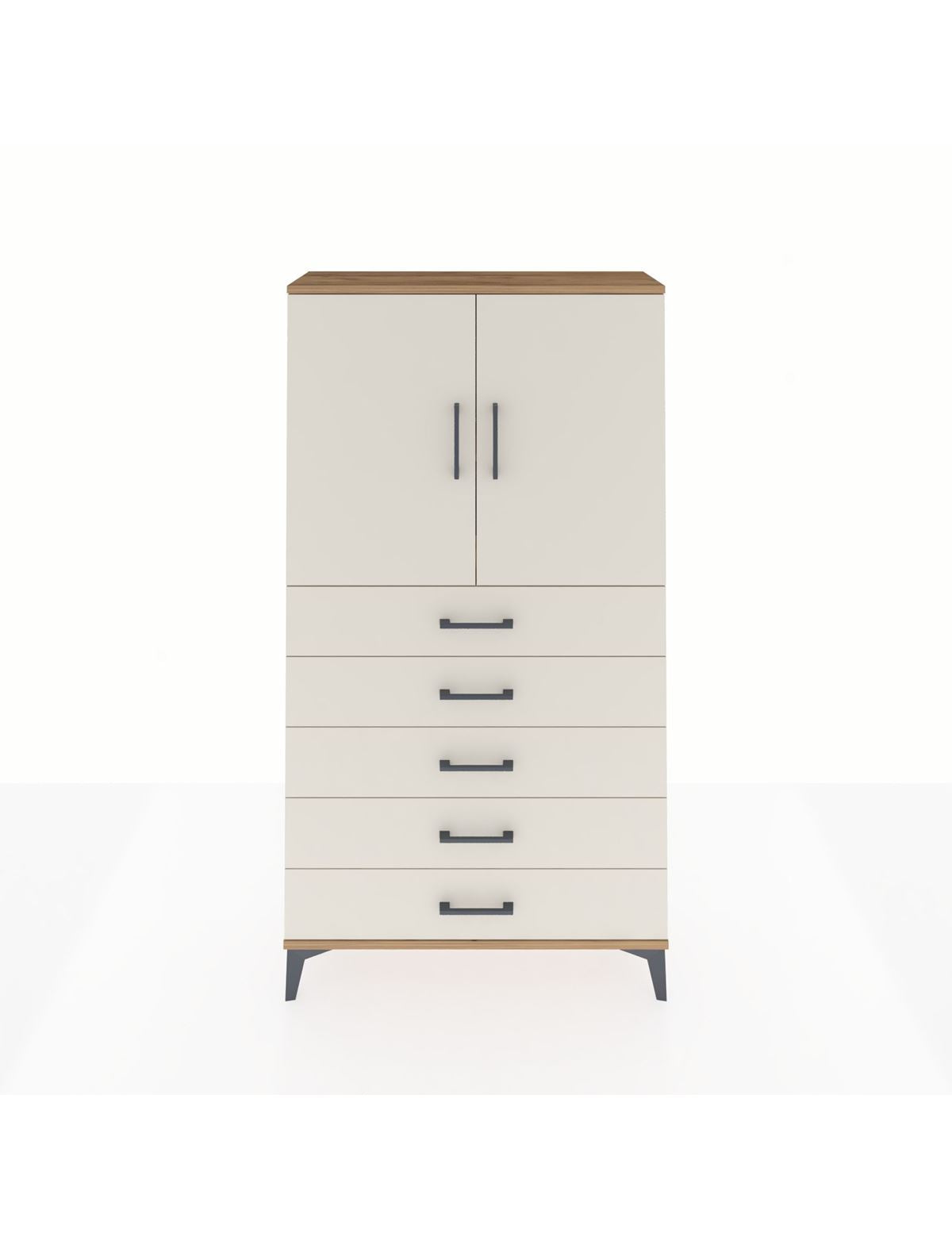 Arges Dolap 2 Raflı 5 Çekmeceli 2 Kapaklı 88x30x163 Çam-Aytaşı