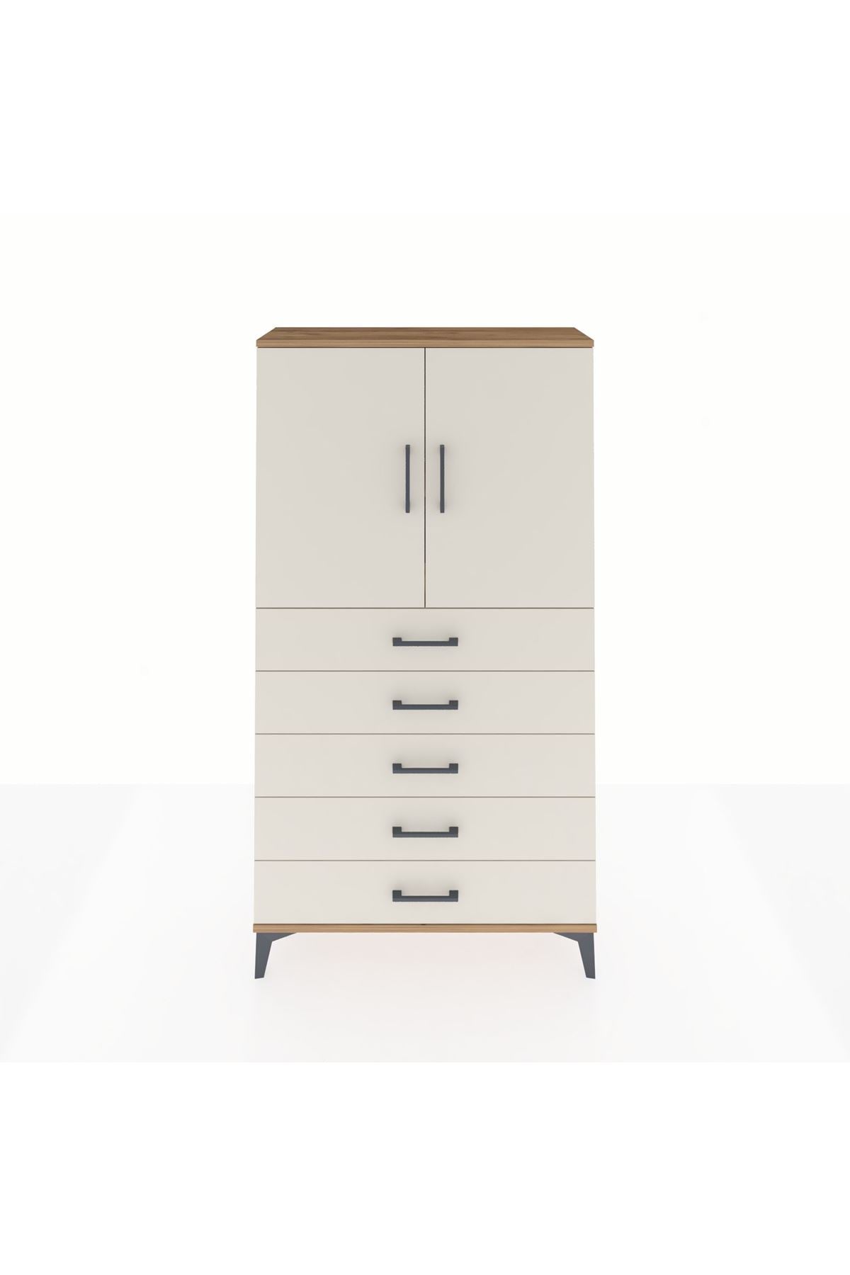 Arges Dolap 2 Raflı 5 Çekmeceli 2 Kapaklı 88x30x163 Çam-Aytaşı