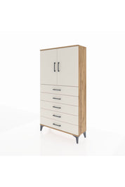 Arges Dolap 2 Raflı 5 Çekmeceli 2 Kapaklı 88x30x163 Çam-Aytaşı
