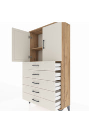 Arges Dolap 2 Raflı 5 Çekmeceli 2 Kapaklı 88x30x163 Çam-Aytaşı