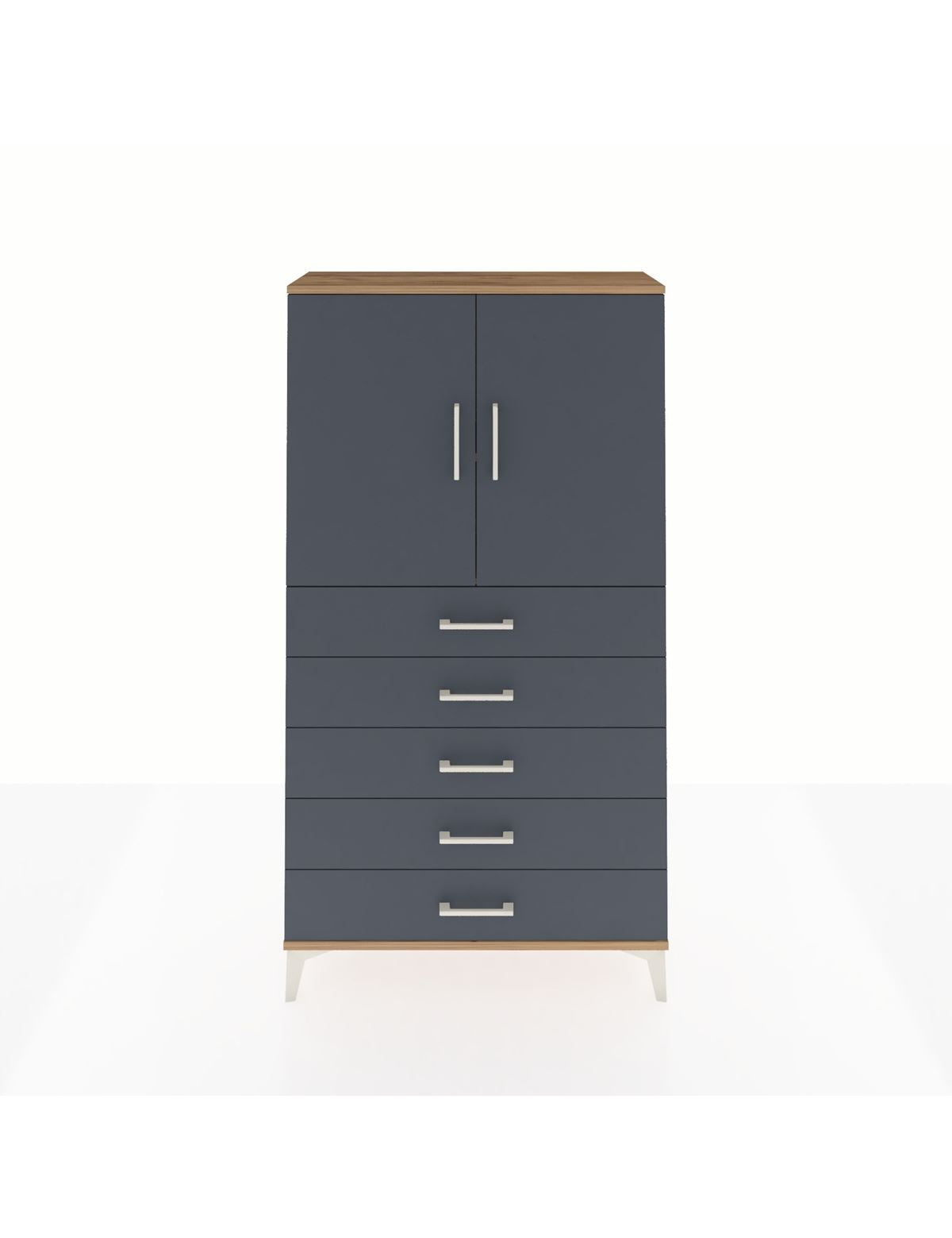 Arges Dolap 2 Raflı 5 Çekmeceli 2 Kapaklı 88x30x163 Çam-Antrasit