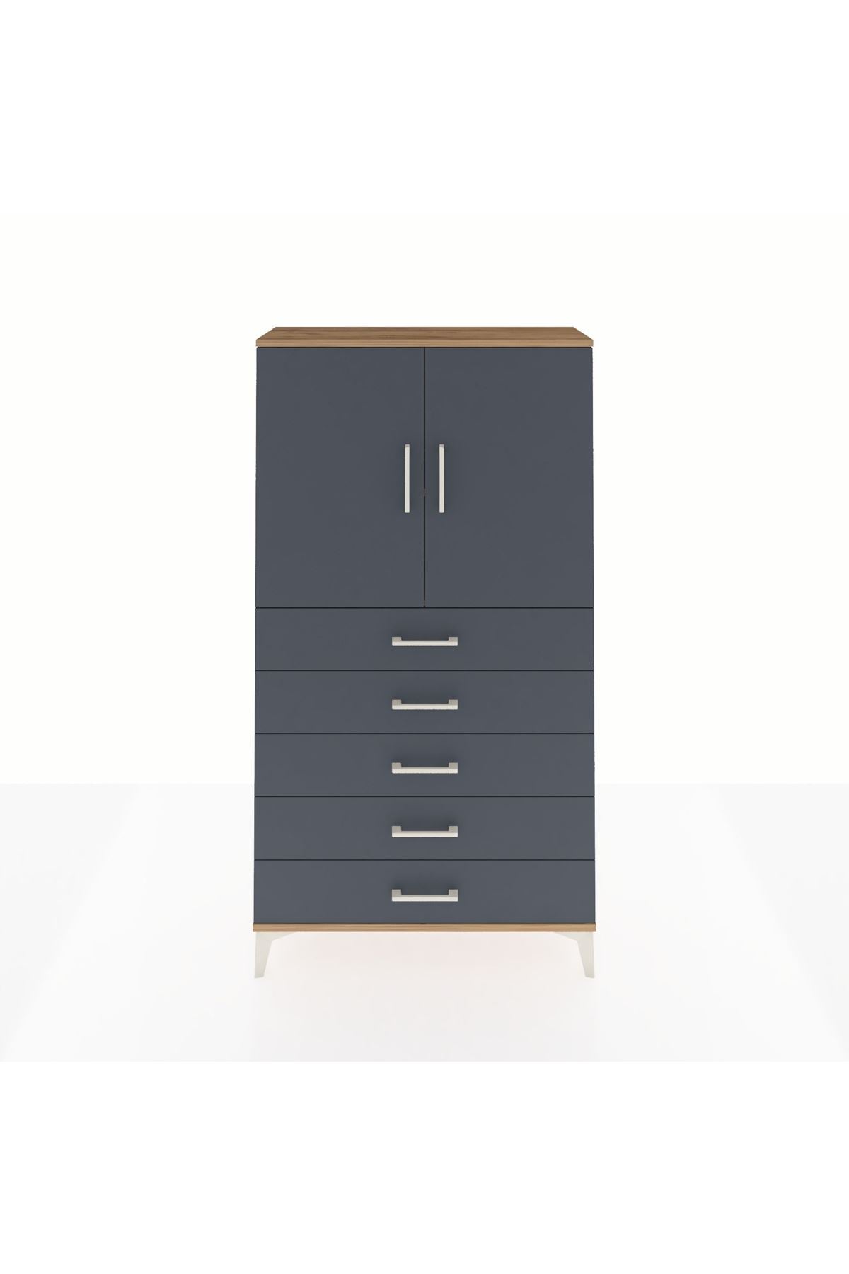 Arges Dolap 2 Raflı 5 Çekmeceli 2 Kapaklı 88x30x163 Çam-Antrasit