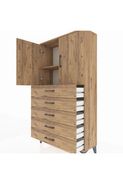 Arges Dolap 2 Raflı 5 Çekmeceli 2 Kapaklı 88x30x163 Çam-Çam