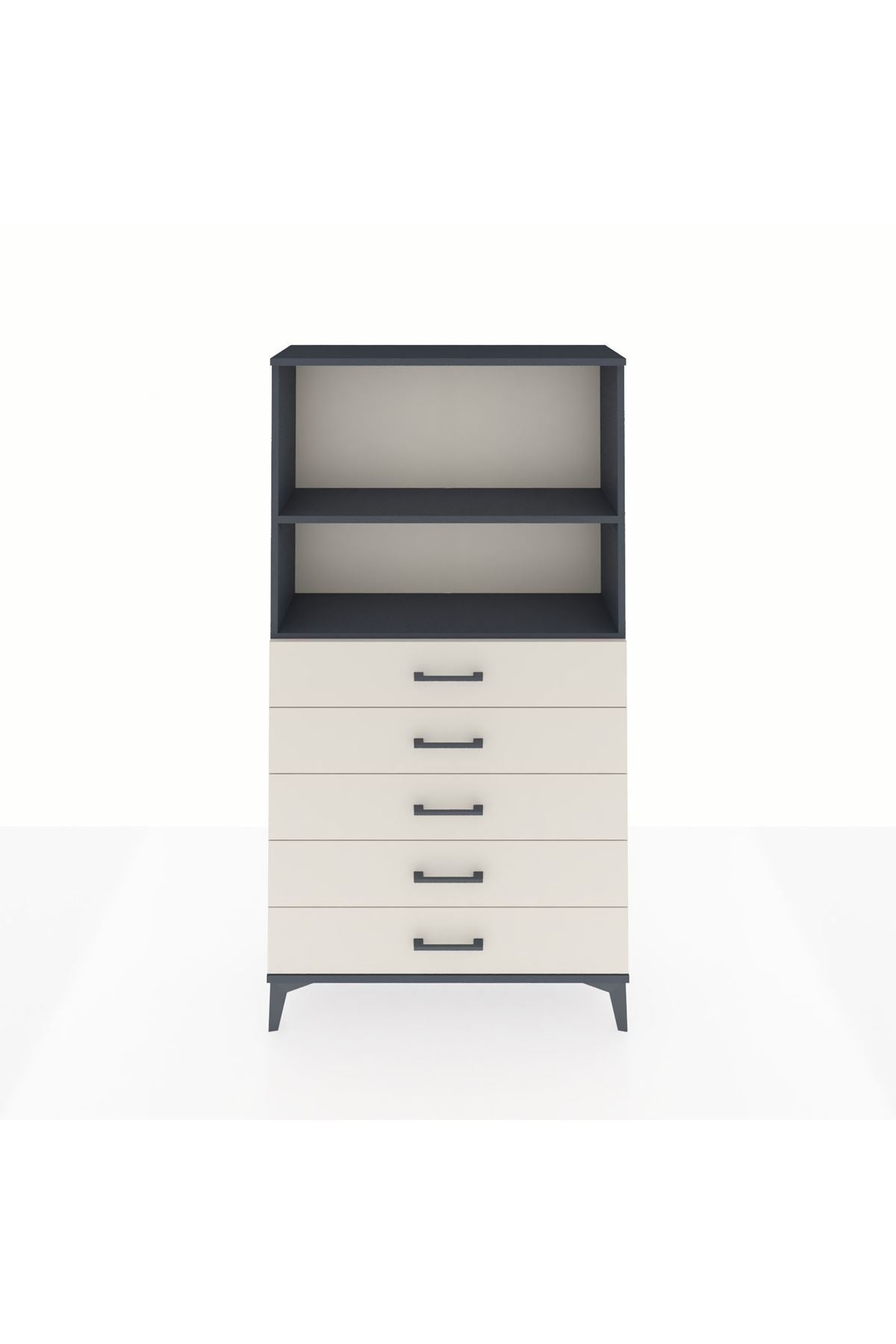 Arges Dolap 2 Raflı 5 Çekmeceli 88x30x163 Antrasit-Aytaşı