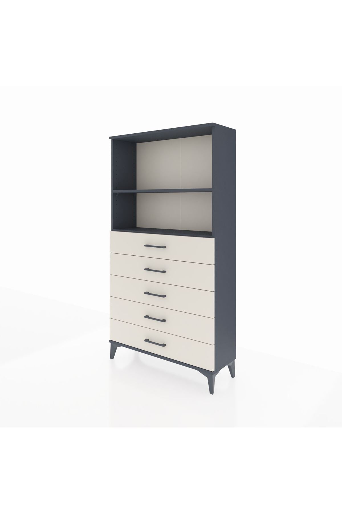 Arges Dolap 2 Raflı 5 Çekmeceli 88x30x163 Antrasit-Aytaşı