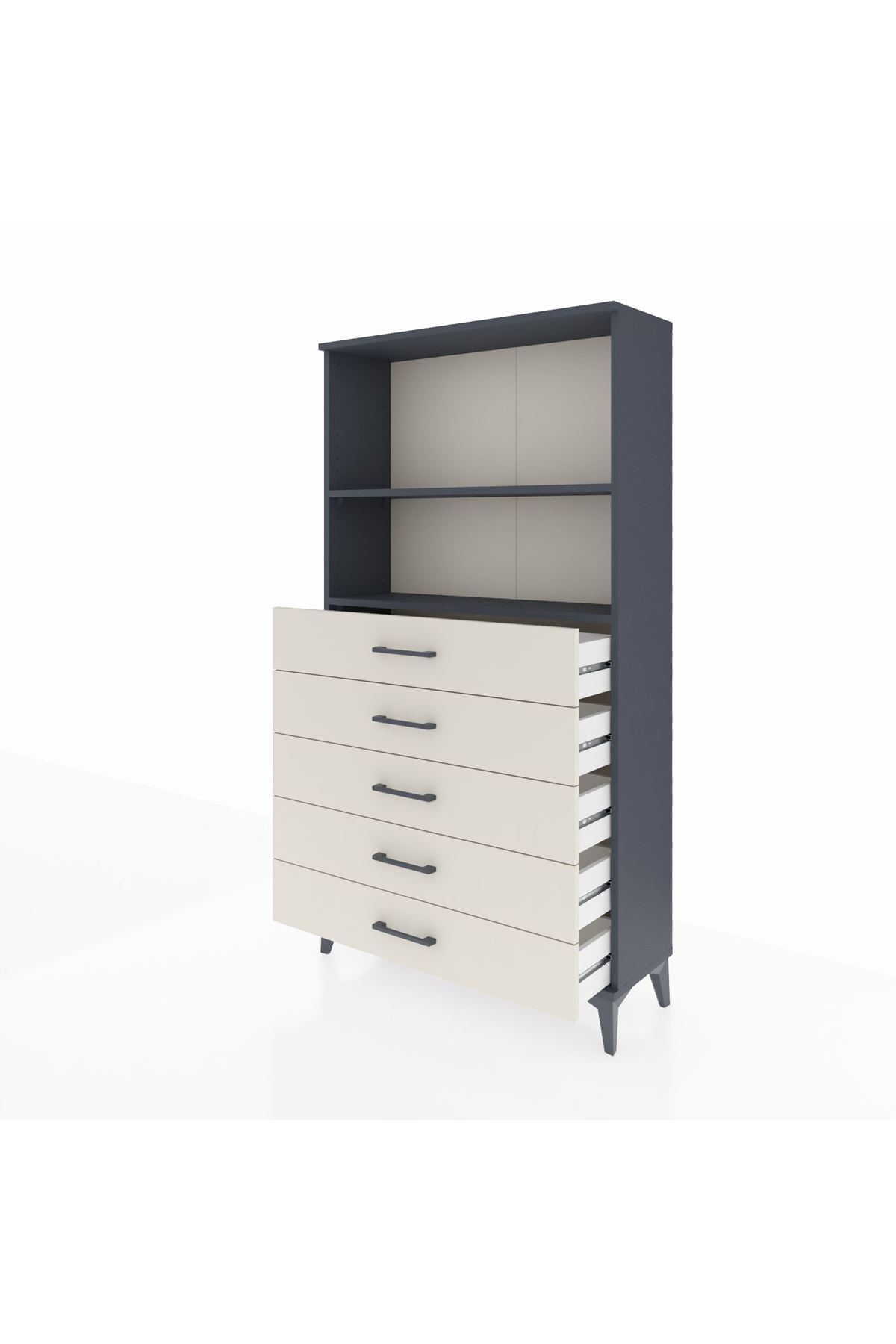 Arges Dolap 2 Raflı 5 Çekmeceli 88x30x163 Antrasit-Aytaşı